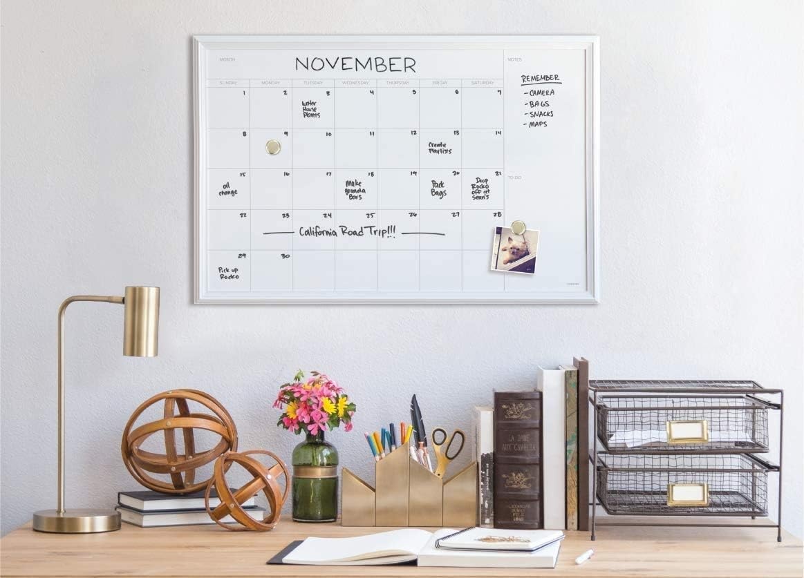 image:imageU Brands Magnetic Dry Erase Calendar White Board 30 x 20 White Wood Style Frame Includes Magnets40W x 30H