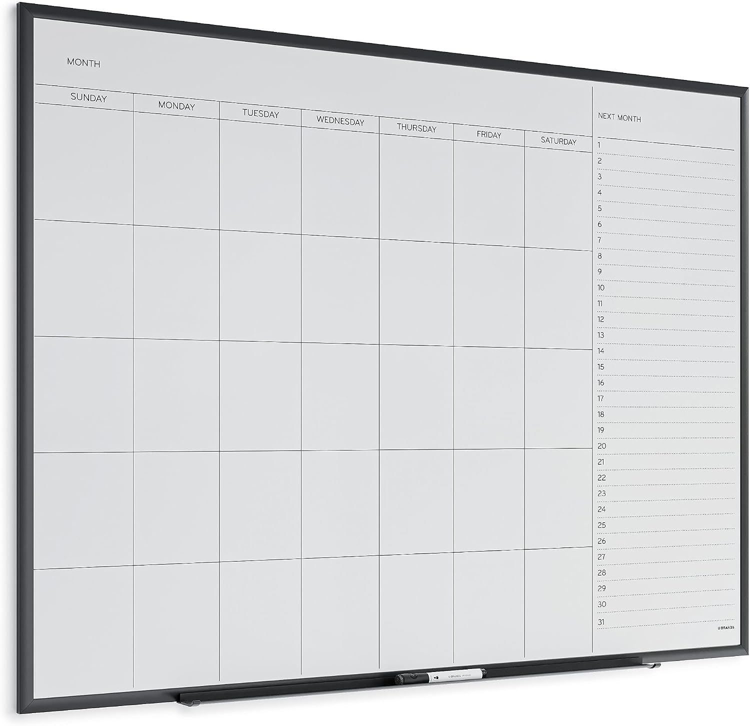 image:imageU Brands Magnetic Dry Erase Calendar White Board 36 x 24 Inches Black Aluminum Frame 2899U0001Black
