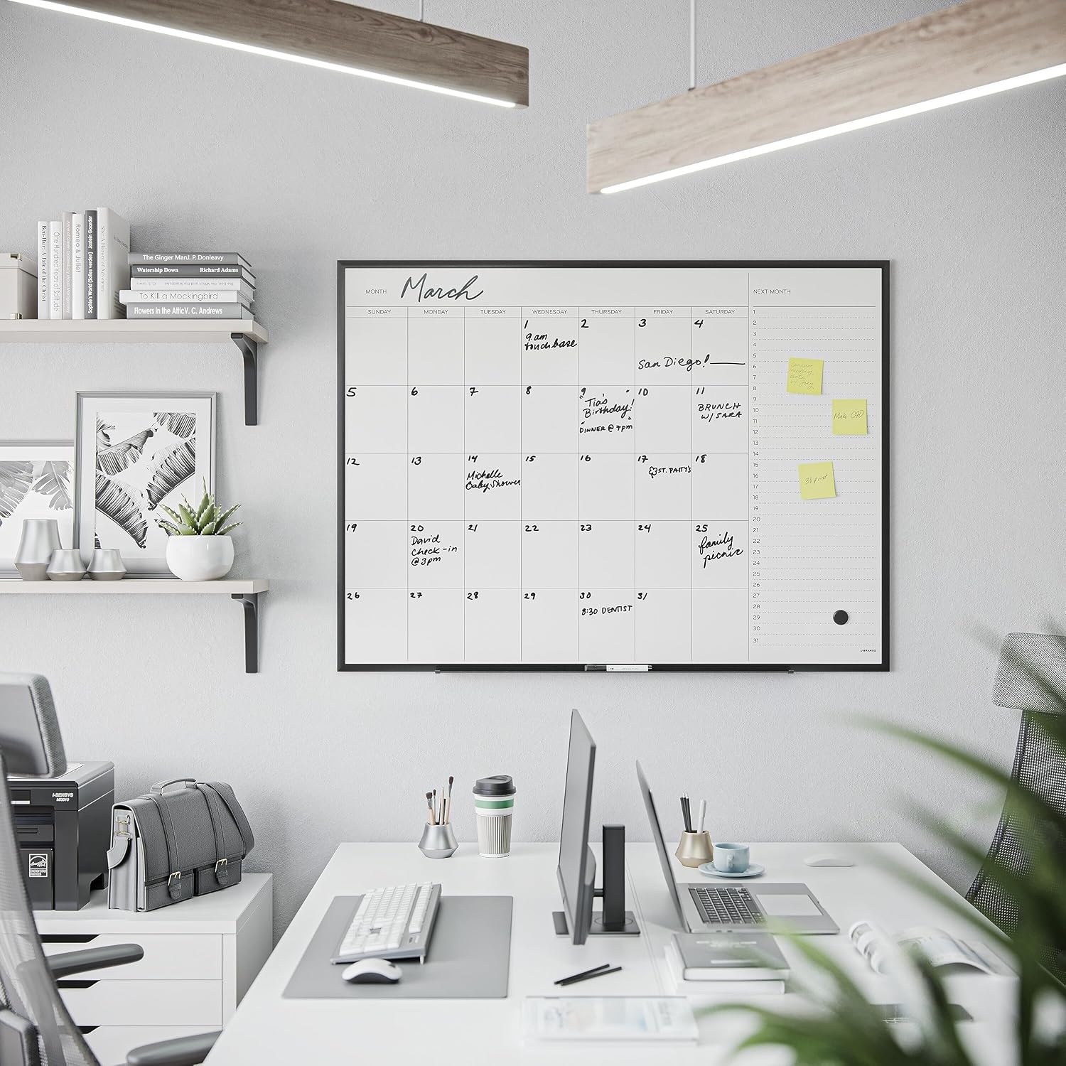 image:imageU Brands Magnetic Dry Erase Calendar White Board 36 x 24 Inches Black Aluminum Frame 2899U0001Black