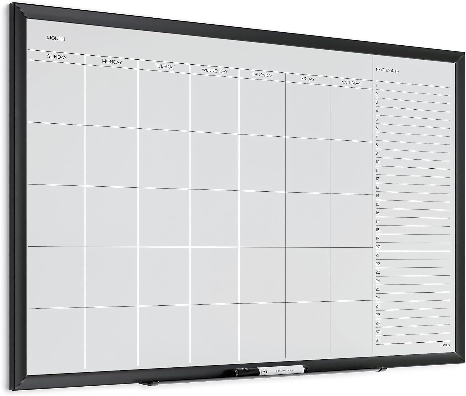 image:imageU Brands Magnetic Dry Erase Calendar White Board 36 x 24 Inches Black Aluminum Frame 2899U0001Black