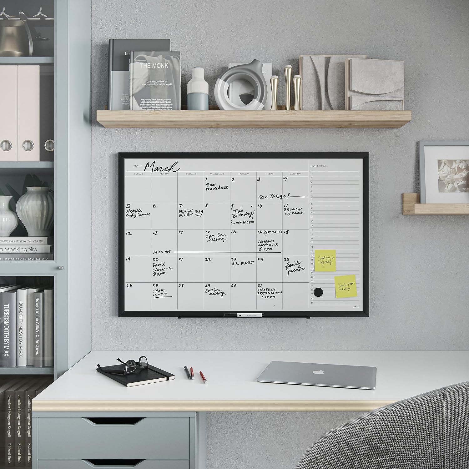 image:imageU Brands Magnetic Dry Erase Calendar White Board 36 x 24 Inches Black Aluminum Frame 2899U0001Black