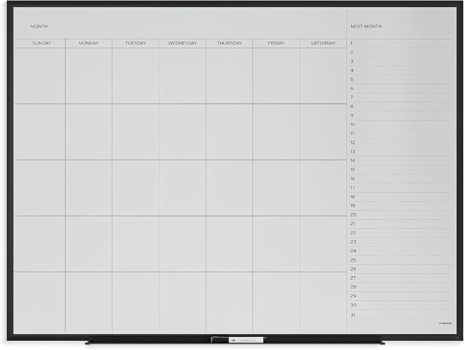 image:imageU Brands Magnetic Dry Erase Calendar White Board 36 x 24 Inches Black Aluminum Frame 2899U0001Black