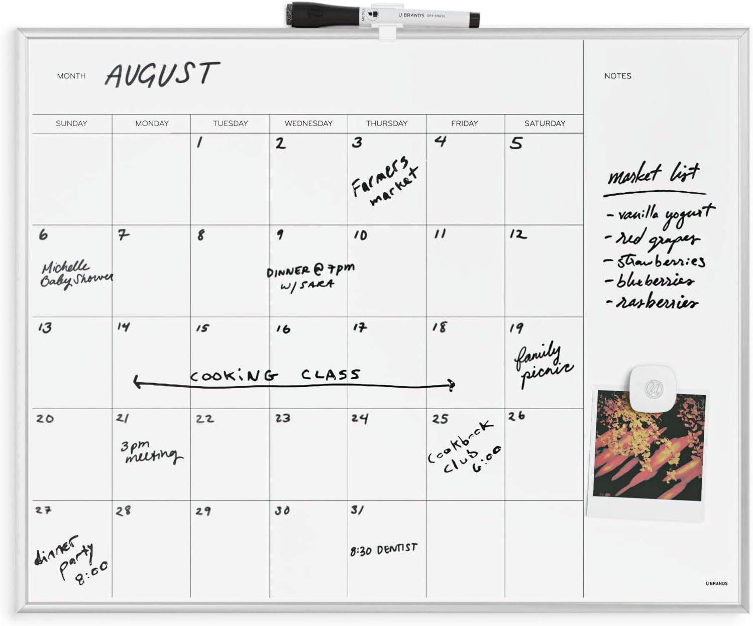 image:imageU Brands Magnetic Dry Erase Monthly Calendar Whiteboard 16 x 20 Gold Aluminum Frame Wall Mounted Planner for Office Home and Classroom Includes Marker and MagnetSilver Frame