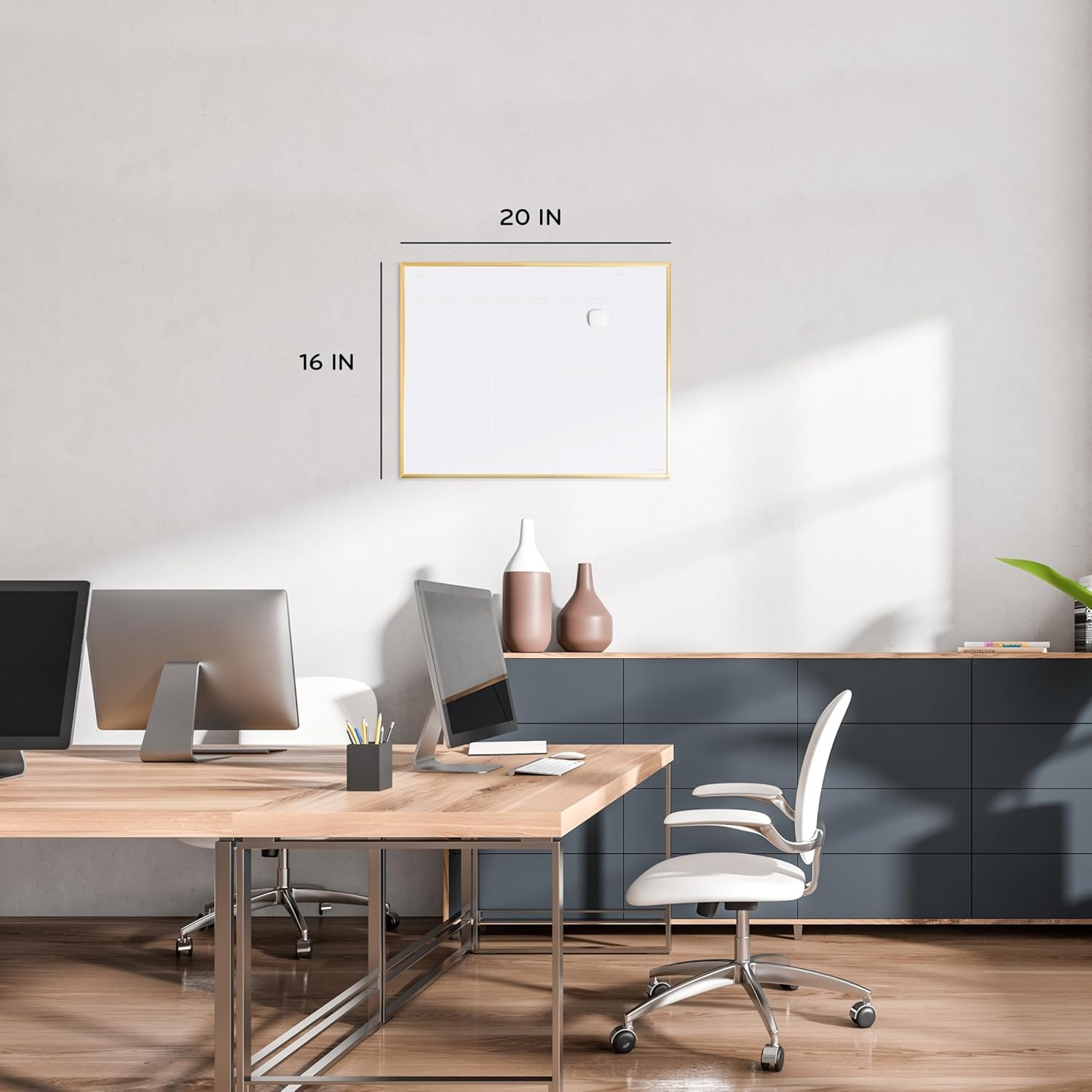 image:imageU Brands Magnetic Dry Erase Monthly Calendar Whiteboard 16 x 20 Gold Aluminum Frame Wall Mounted Planner for Office Home and Classroom Includes Marker and MagnetGold Frame