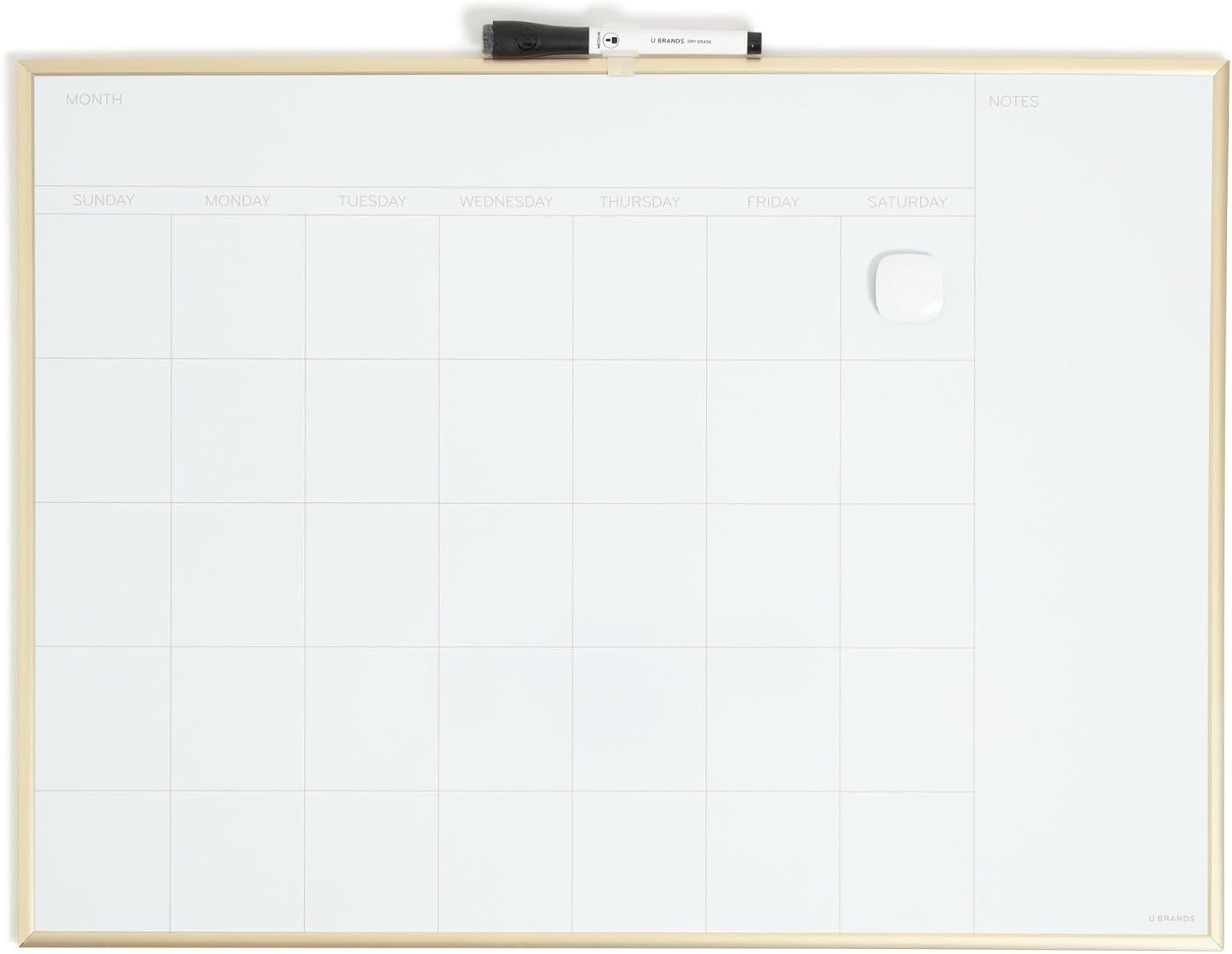 image:imageU Brands Magnetic Dry Erase Monthly Calendar Whiteboard 16 x 20 Gold Aluminum Frame Wall Mounted Planner for Office Home and Classroom Includes Marker and MagnetGold Frame