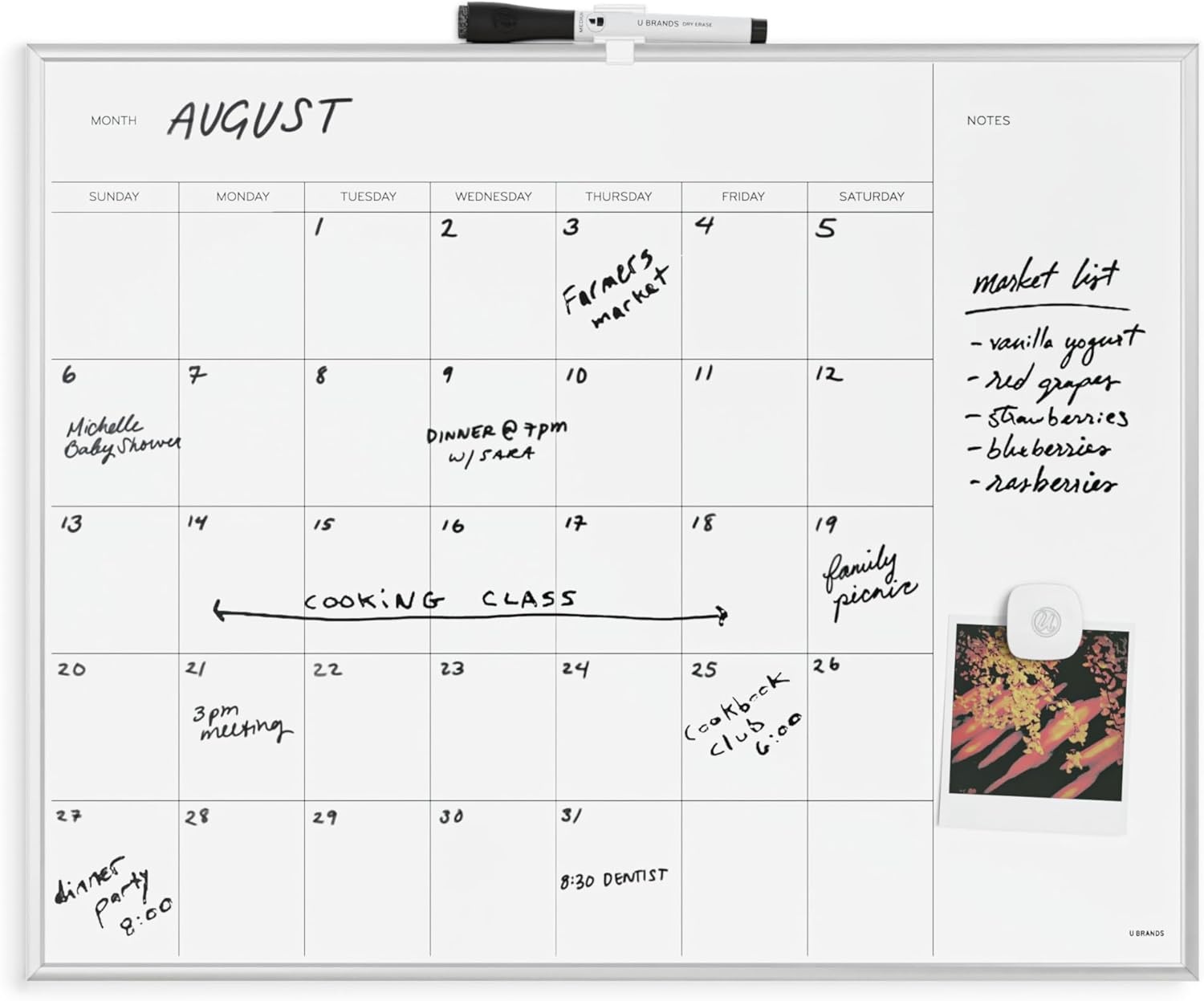 image:imageU Brands Magnetic Dry Erase Monthly Calendar Whiteboard 16 x 20 Gold Aluminum Frame Wall Mounted Planner for Office Home and Classroom Includes Marker and MagnetSilver Frame