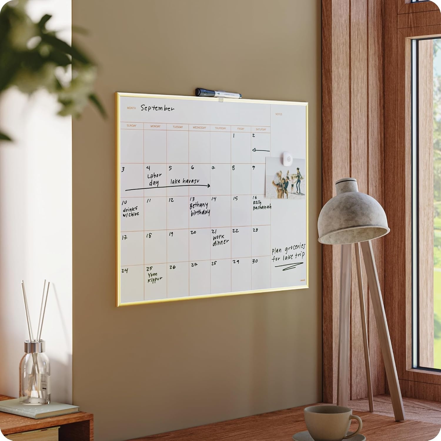 image:imageU Brands Magnetic Dry Erase Monthly Calendar Whiteboard 16 x 20 Gold Aluminum Frame Wall Mounted Planner for Office Home and Classroom Includes Marker and MagnetGold Frame