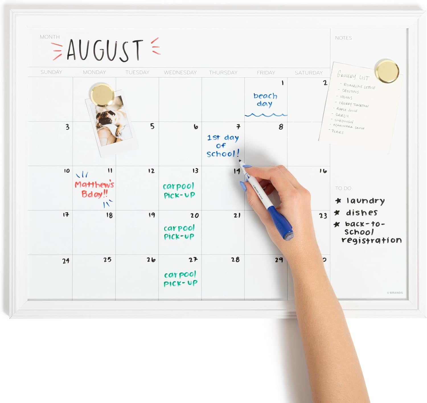 image:imageU Brands Magnetic Dry Erase Monthly Calendar Whiteboard Value Pack 24 x 18 Wall Mounted Planner Board with Wood Style Frame Home Office amp Kitchen Family Command Center Includes Markers amp Magnets