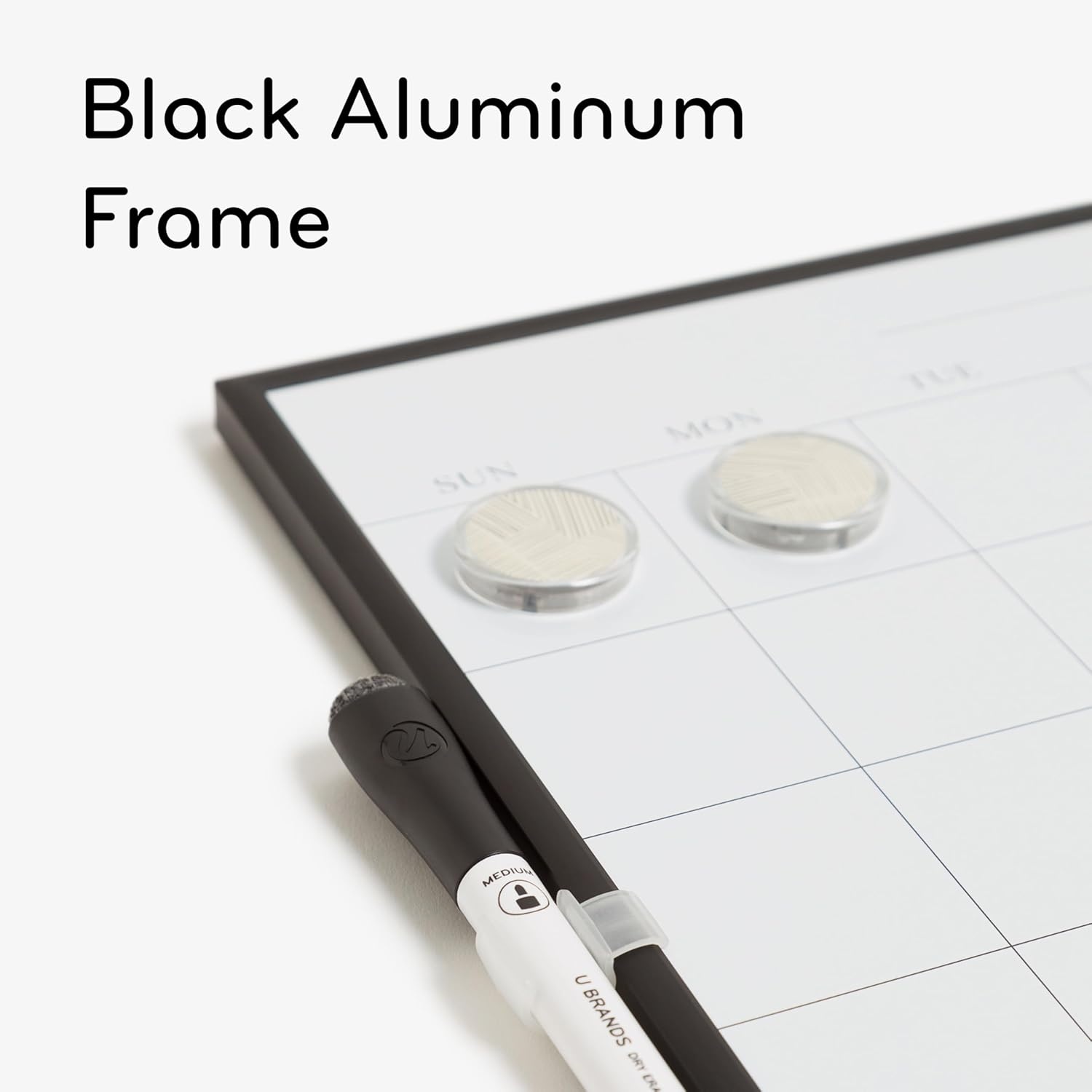 image:imageU Brands Magnetic Dry Erase Wall Calendar White Board 14 x 14 Black Metal Frame Includes Magnets and MarkerBlack