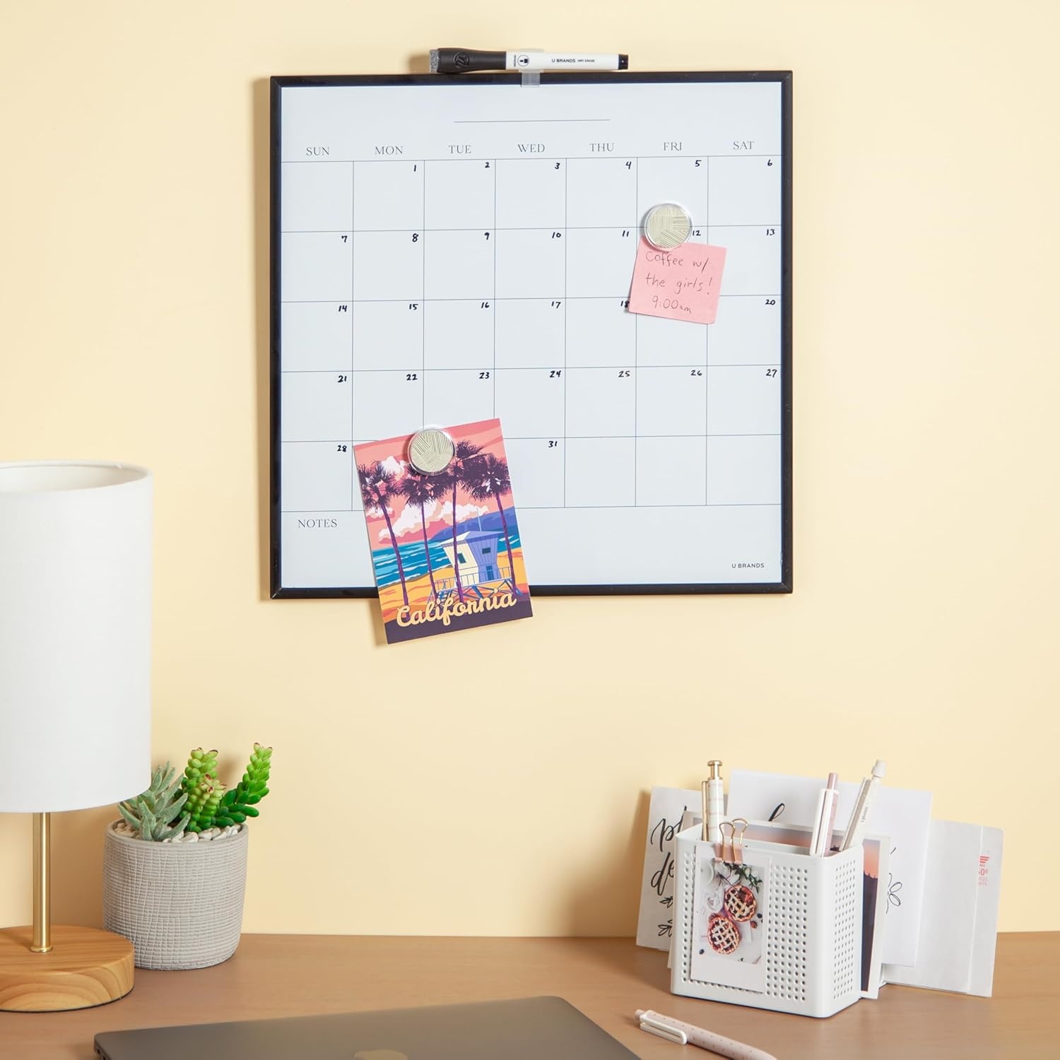 image:imageU Brands Magnetic Dry Erase Wall Calendar White Board 14 x 14 Black Metal Frame Includes Magnets and MarkerBlack