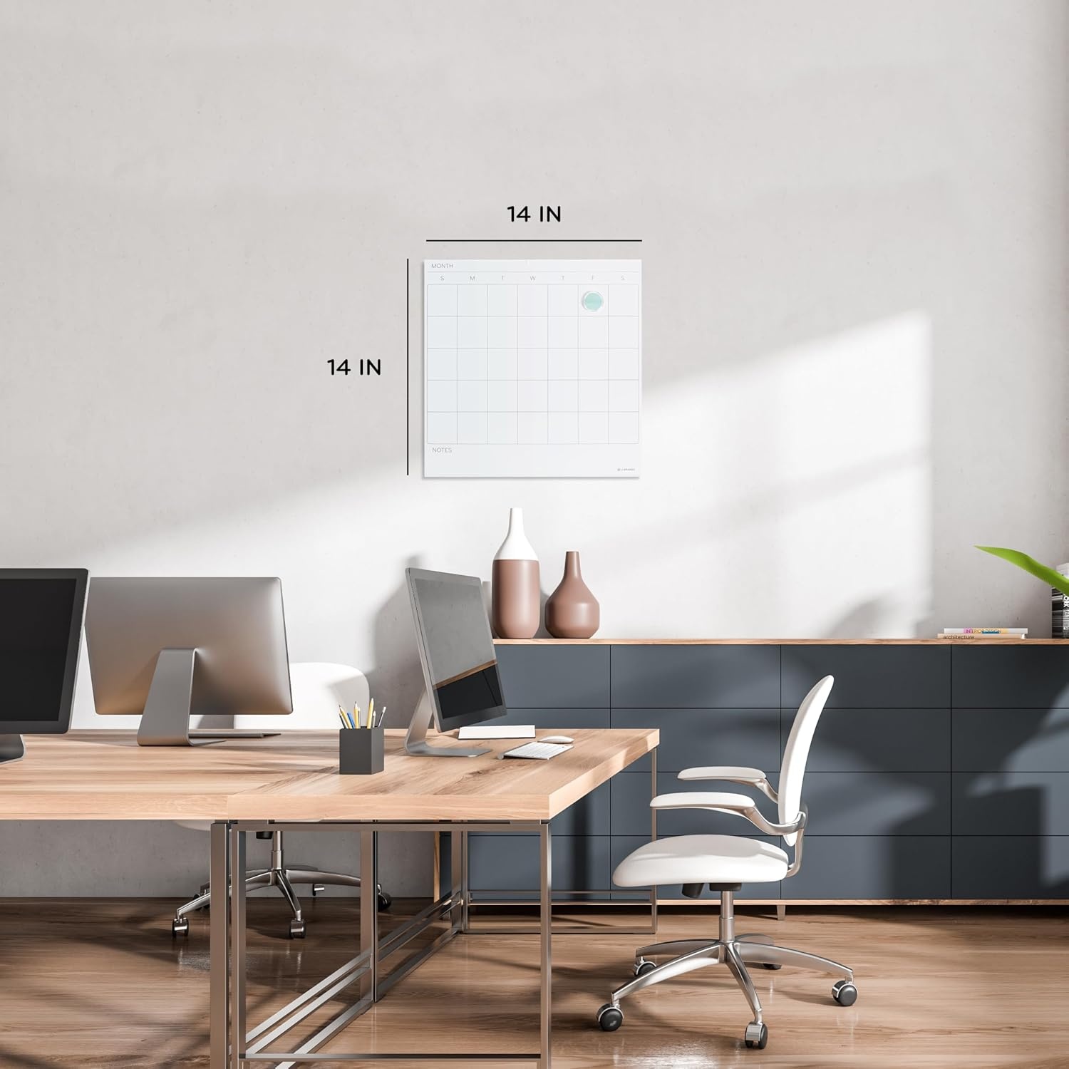 image:imageU Brands Magnetic Dry Erase Wall Calendar White Board 14 x 14 Black Metal Frame Includes Magnets and MarkerFrameless