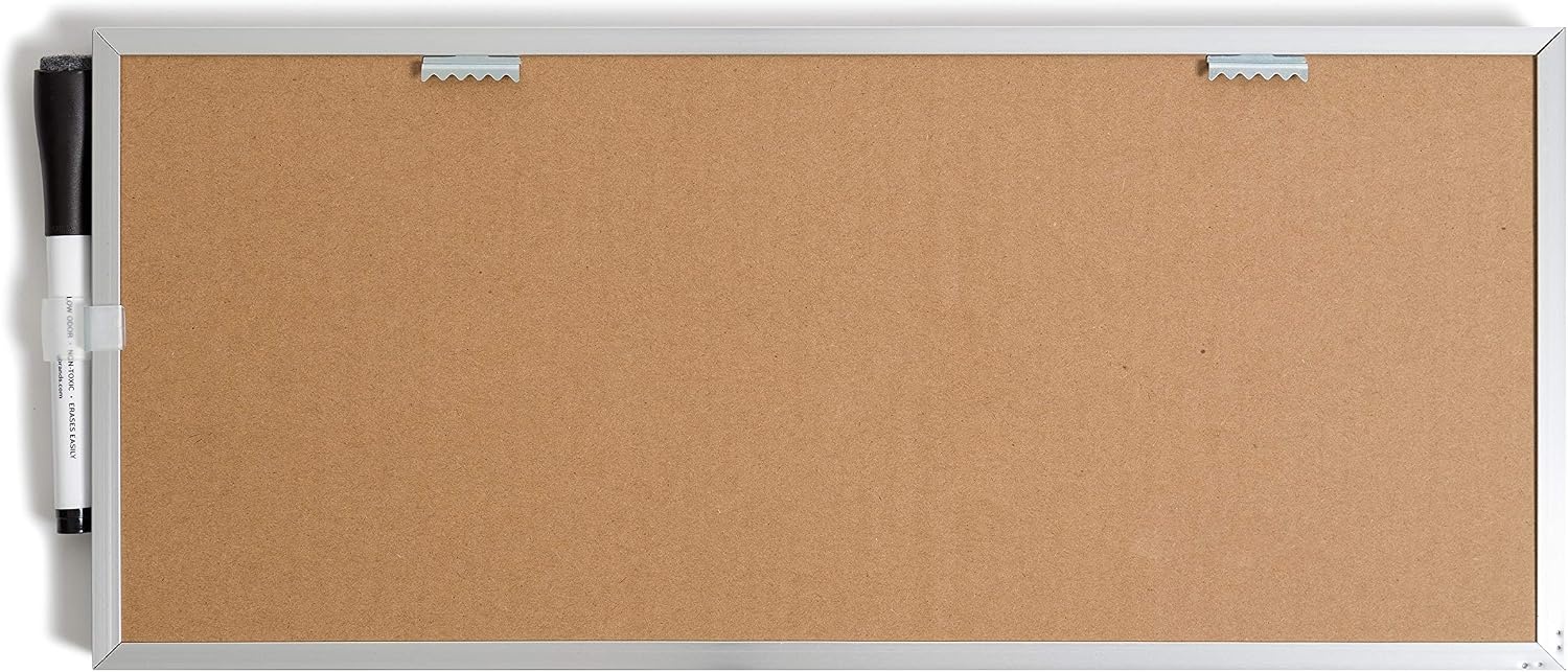 image:imageU Brands Magnetic Dry Erase Weekly Calendar White Board With Cork Strip 18 x 75 Silver Aluminum Frame Includes Magnet Marker17W x 7H