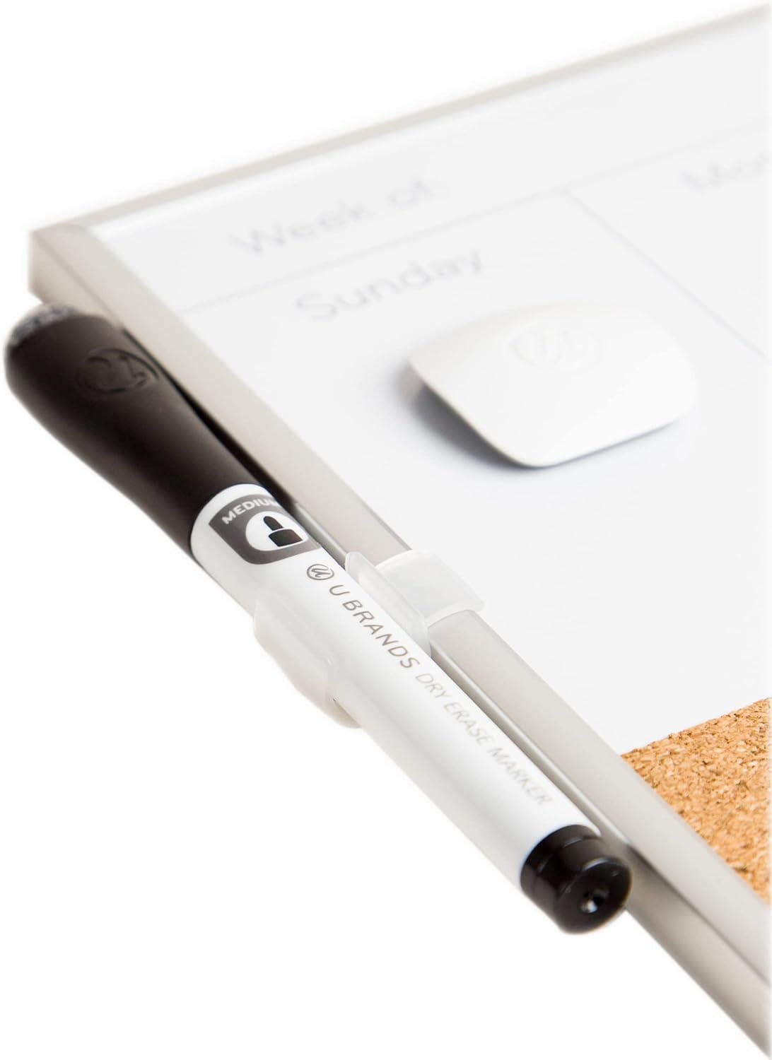 image:imageU Brands Magnetic Dry Erase Weekly Calendar White Board With Cork Strip 18 x 75 Silver Aluminum Frame Includes Magnet Marker18W x 75H