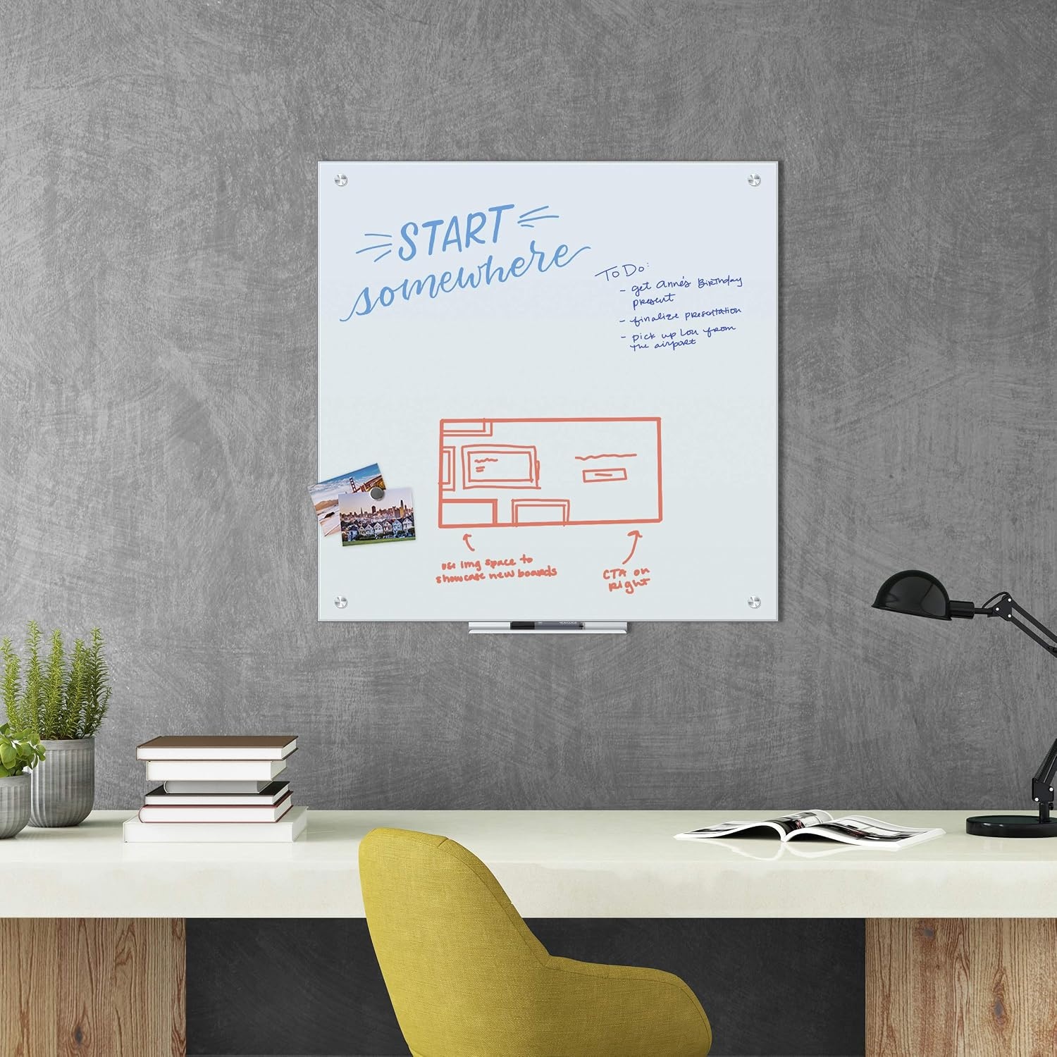 image:imageU Brands Magnetic Glass Dry Erase Board Only for Use with HIGH Energy Magnets 36 X 36 Inches White Frosted Surface Frameless 2909U0001