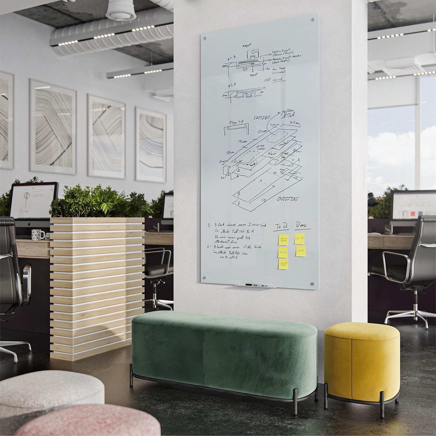 image:imageU Brands Magnetic Glass DryErase Board 36 x 72 Inches White Frosted Surface Frameless