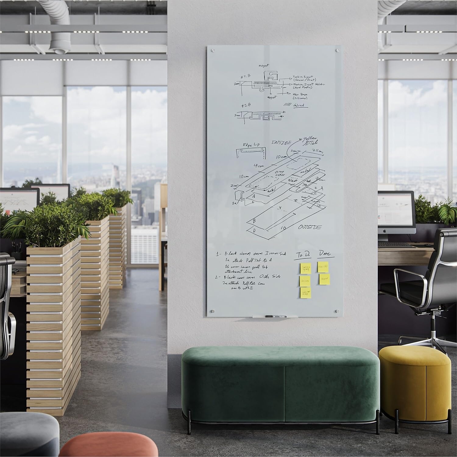 image:imageU Brands Magnetic Glass DryErase Board 36 x 72 Inches White Frosted Surface Frameless