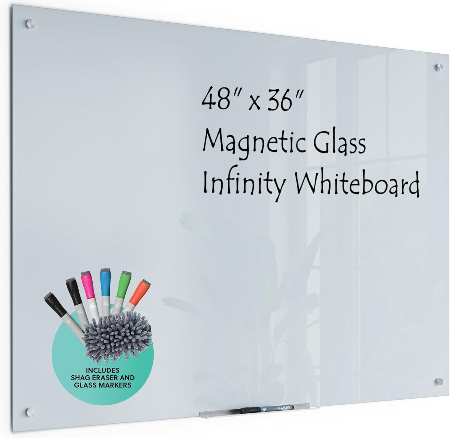 image:imageU Brands Magnetic Glass DryErase Board 96 X 48 Inches White Frosted Surface FramelessDry Erase BoardMarkersEraserMagnet