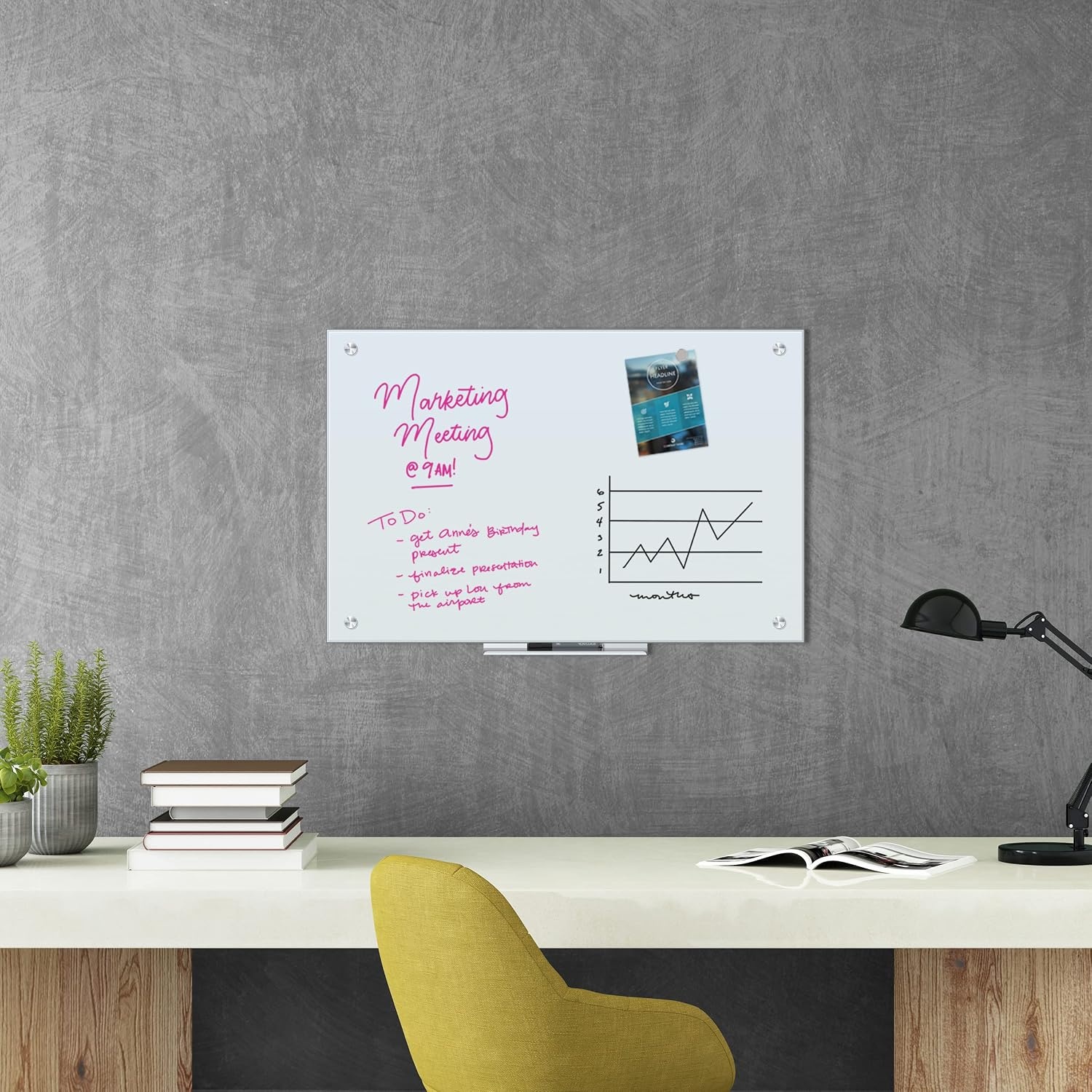 image:imageU Brands Magnetic Glass DryErase Board 96 X 48 Inches White Frosted Surface FramelessDry Erase BoardMarkersEraserMagnet