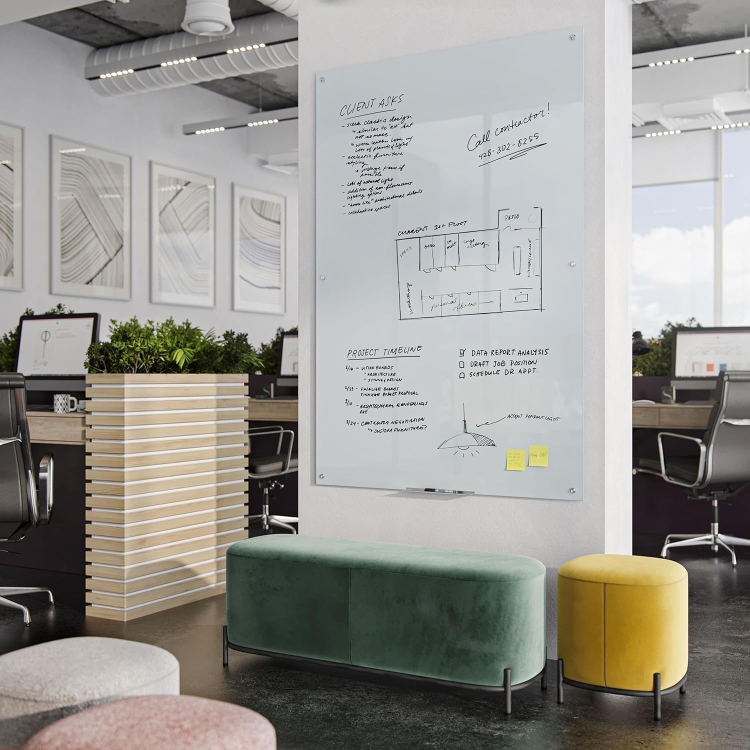 image:imageU Brands Magnetic Glass DryErase Board 96 X 48 Inches White Frosted Surface FramelessDry Erase BoardMarkersEraserMagnet