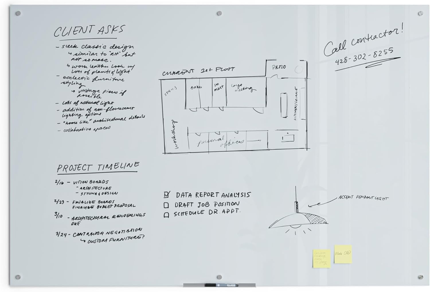 image:imageU Brands Magnetic Glass DryErase Board 96 X 48 Inches White Frosted Surface FramelessDry Erase BoardMarkersEraserMagnet