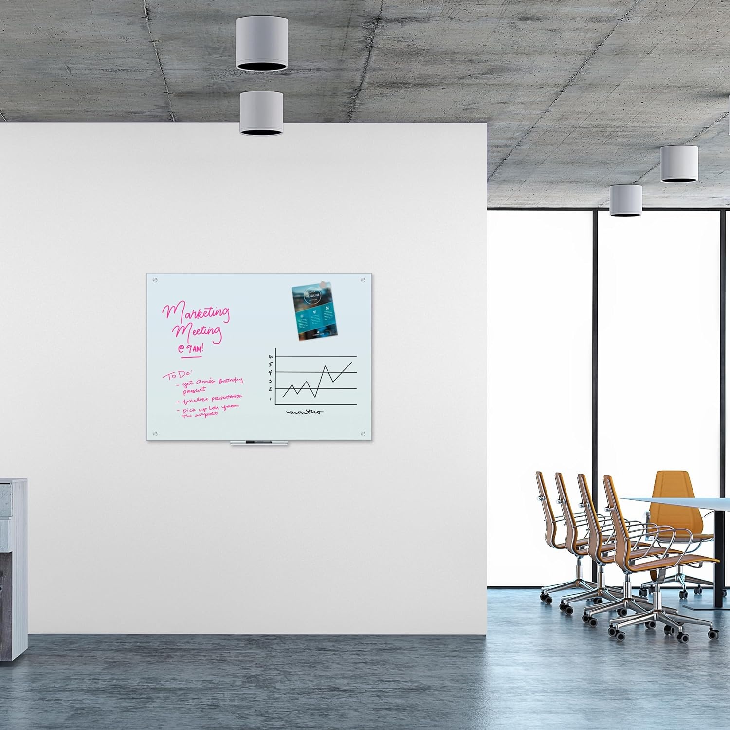 image:imageU Brands Magnetic Glass DryErase Board 96 X 48 Inches White Frosted Surface FramelessDry Erase BoardMarkersEraserMagnet