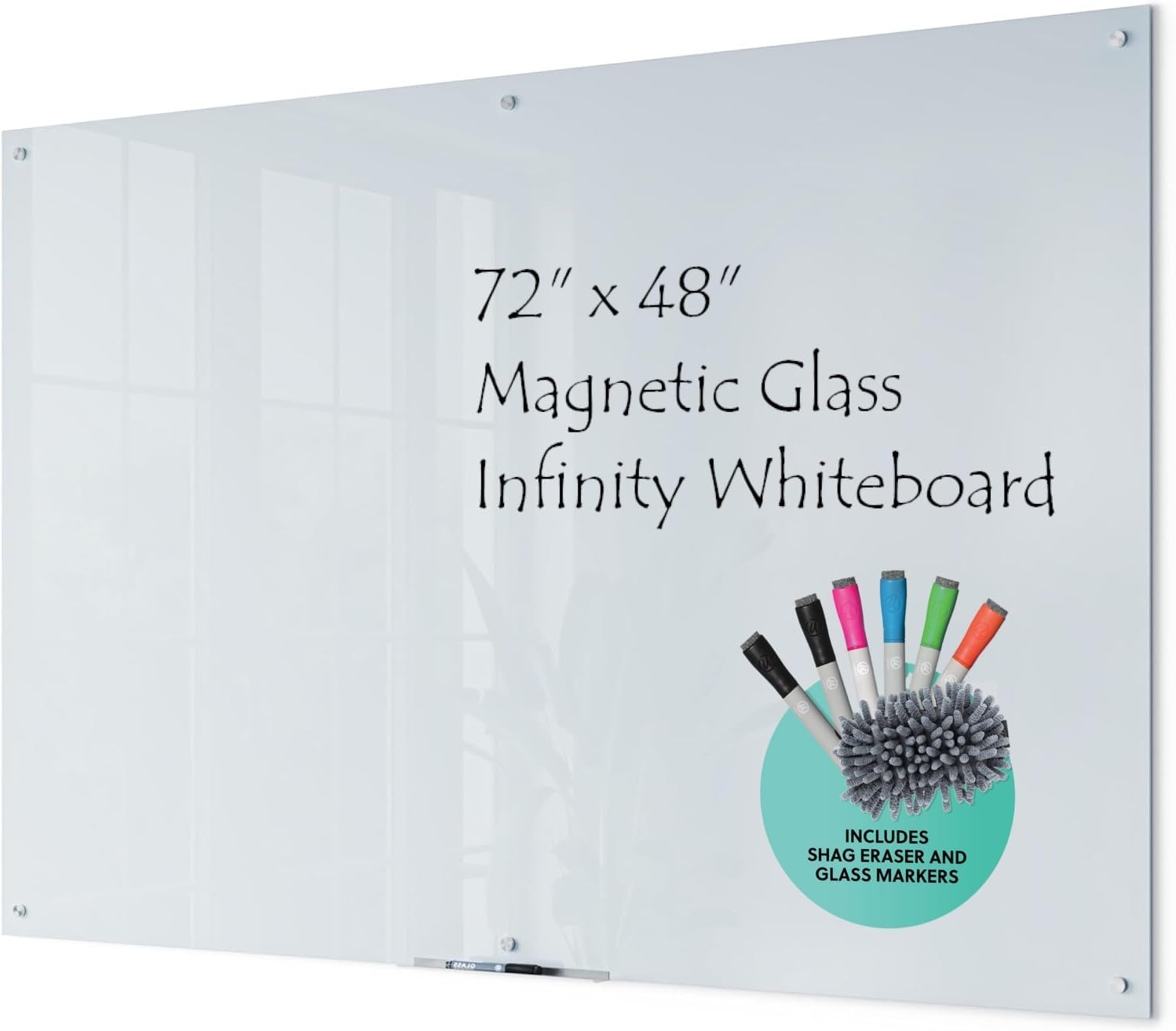 image:imageU Brands Magnetic Glass DryErase Board 96 X 48 Inches White Frosted Surface FramelessDry Erase BoardMarkersEraserMagnet