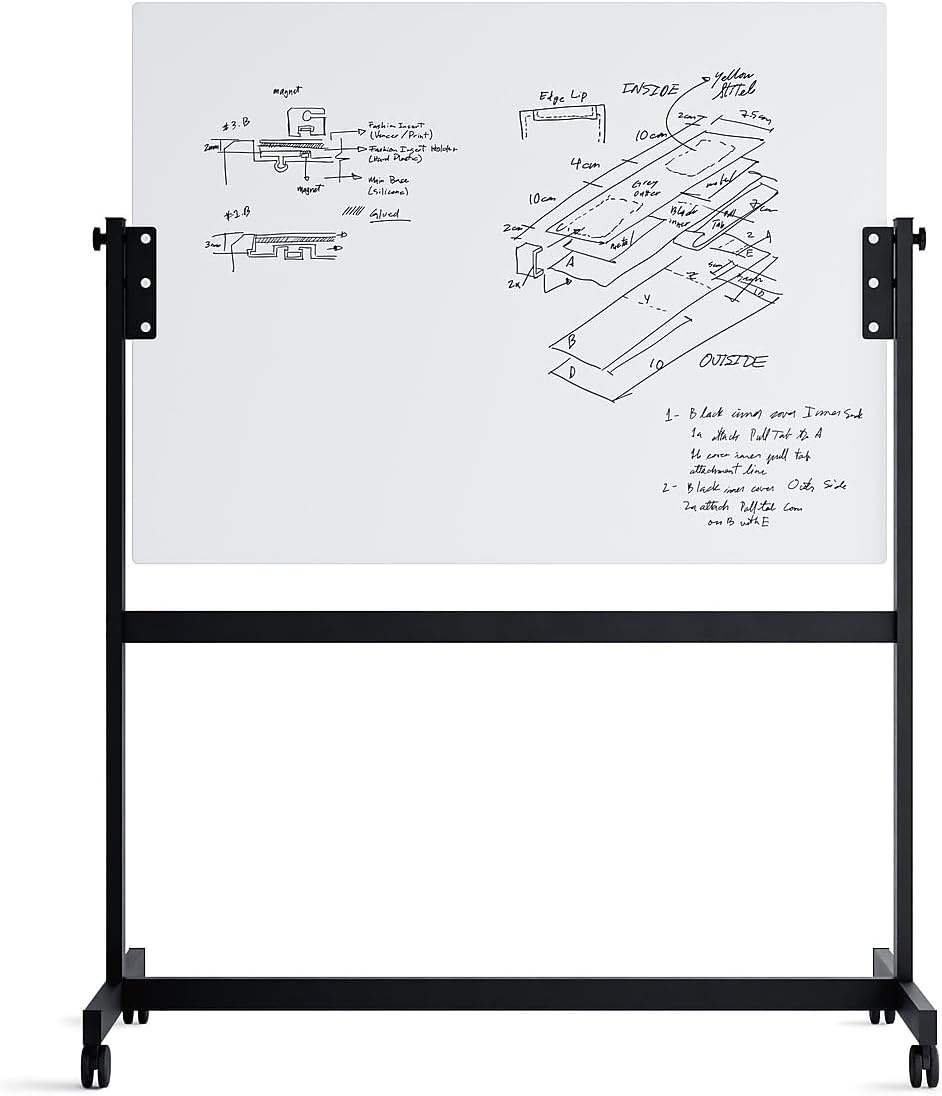 image:imageU Brands Magnetic Glass DryErase Board Rolling Easel 36 x 48 Inches White Frosted Surface