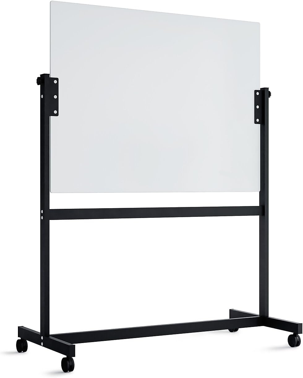 image:imageU Brands Magnetic Glass DryErase Board Rolling Easel 36 x 48 Inches White Frosted Surface