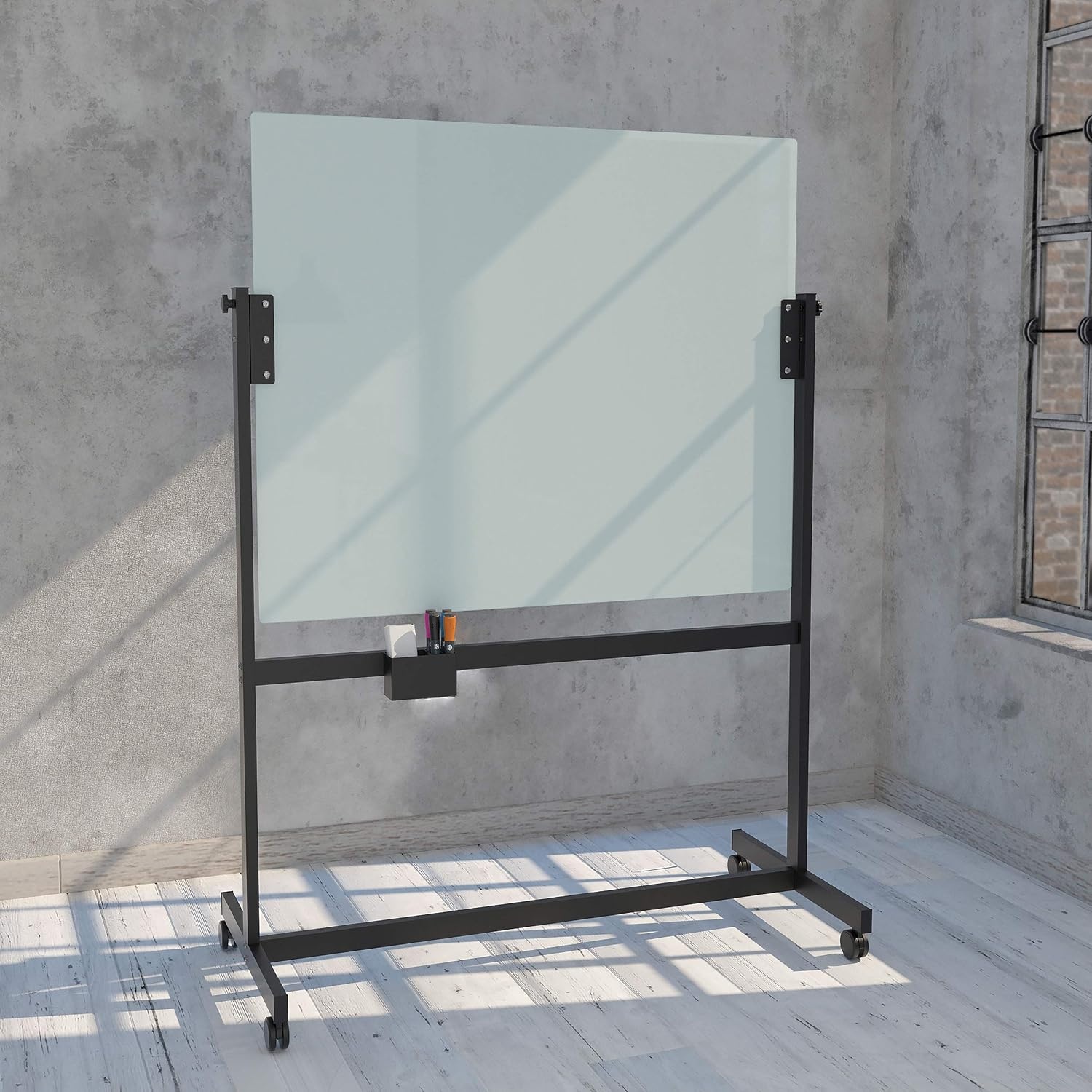 image:imageU Brands Magnetic Glass DryErase Board Rolling Easel 49 X 41 Inches White Frosted Surface
