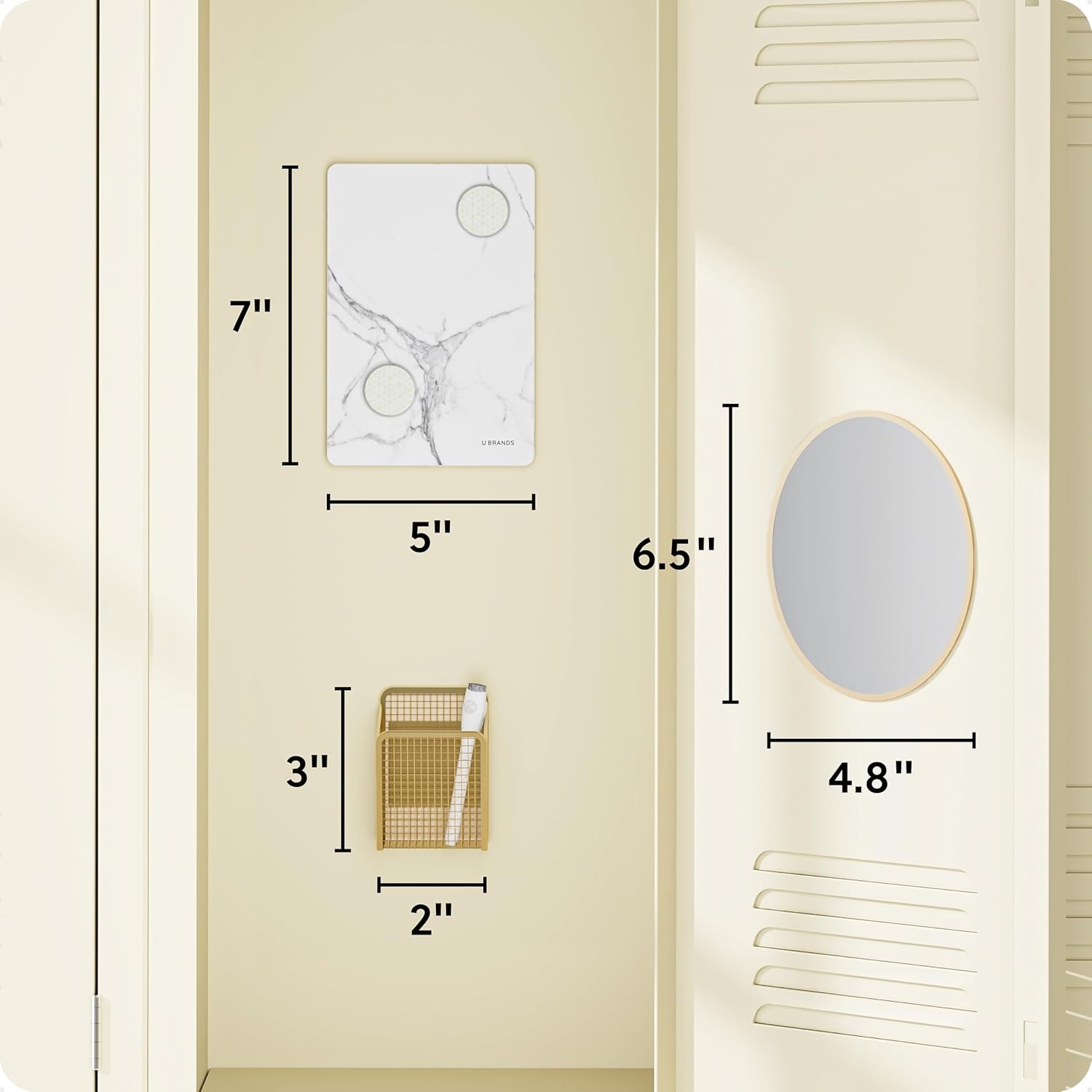 image:imageU Brands Magnetic Locker Accessories and Decorating Kit Back to School Essentials Mirror Markerboard Gold Magnetic Cup Marble Magnets and Dry Erase MarkerGold and Marble