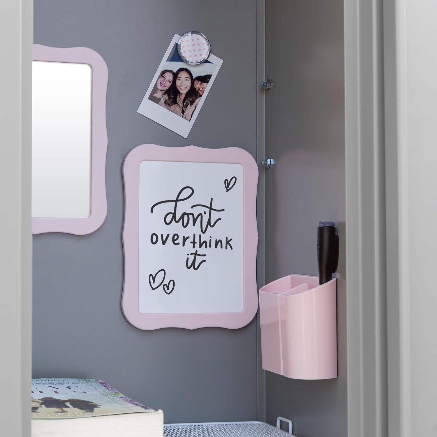 image:imageU Brands Magnetic Locker Accessories and Decorating Kit Back to School Essentials Mirror Markerboard Gold Magnetic Cup Marble Magnets and Dry Erase MarkerBlush