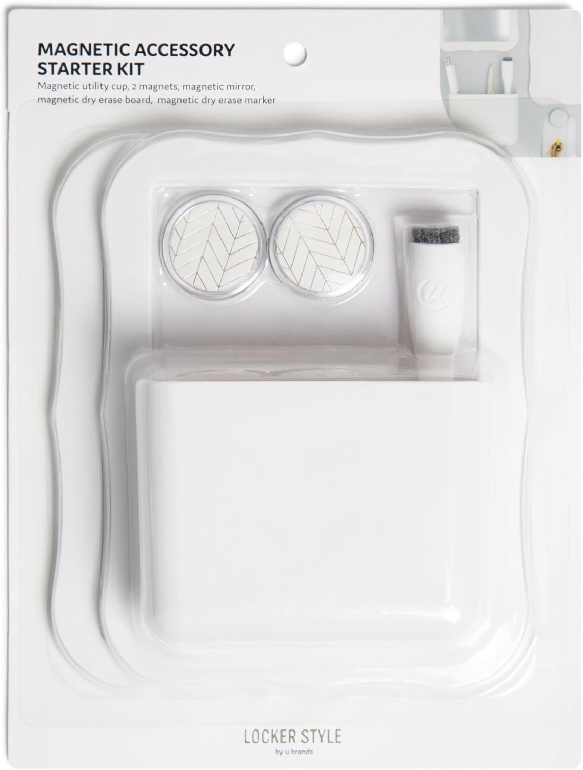 image:imageU Brands Magnetic Locker Accessories and Decorating Kit Back to School Essentials Mirror Markerboard Gold Magnetic Cup Marble Magnets and Dry Erase MarkerWhite