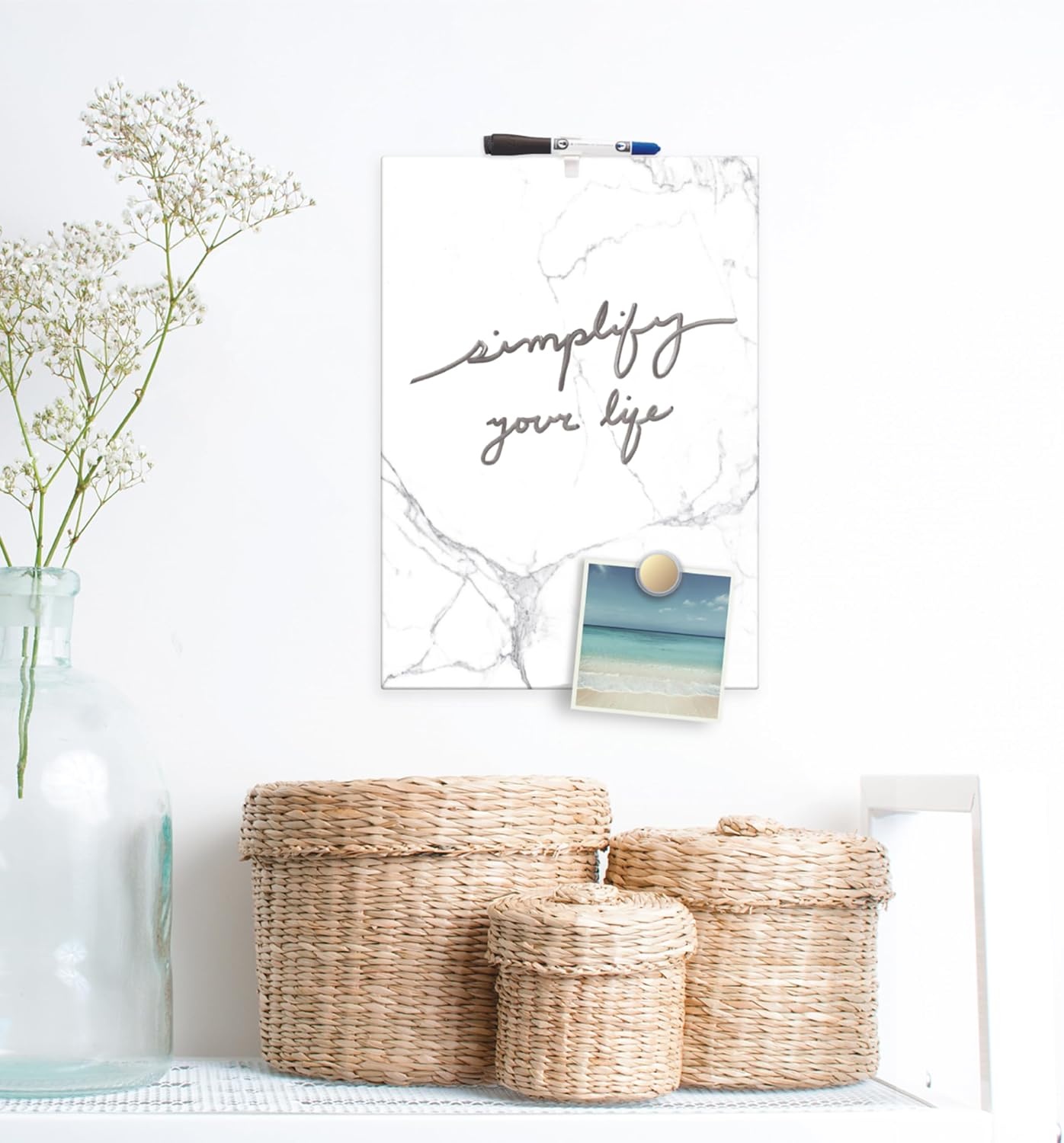 image:imageU Brands Magnetic Marble Print Dry Erase Board White Board 11 x 155 Frameless Includes Magnet and Marker11W x 155H
