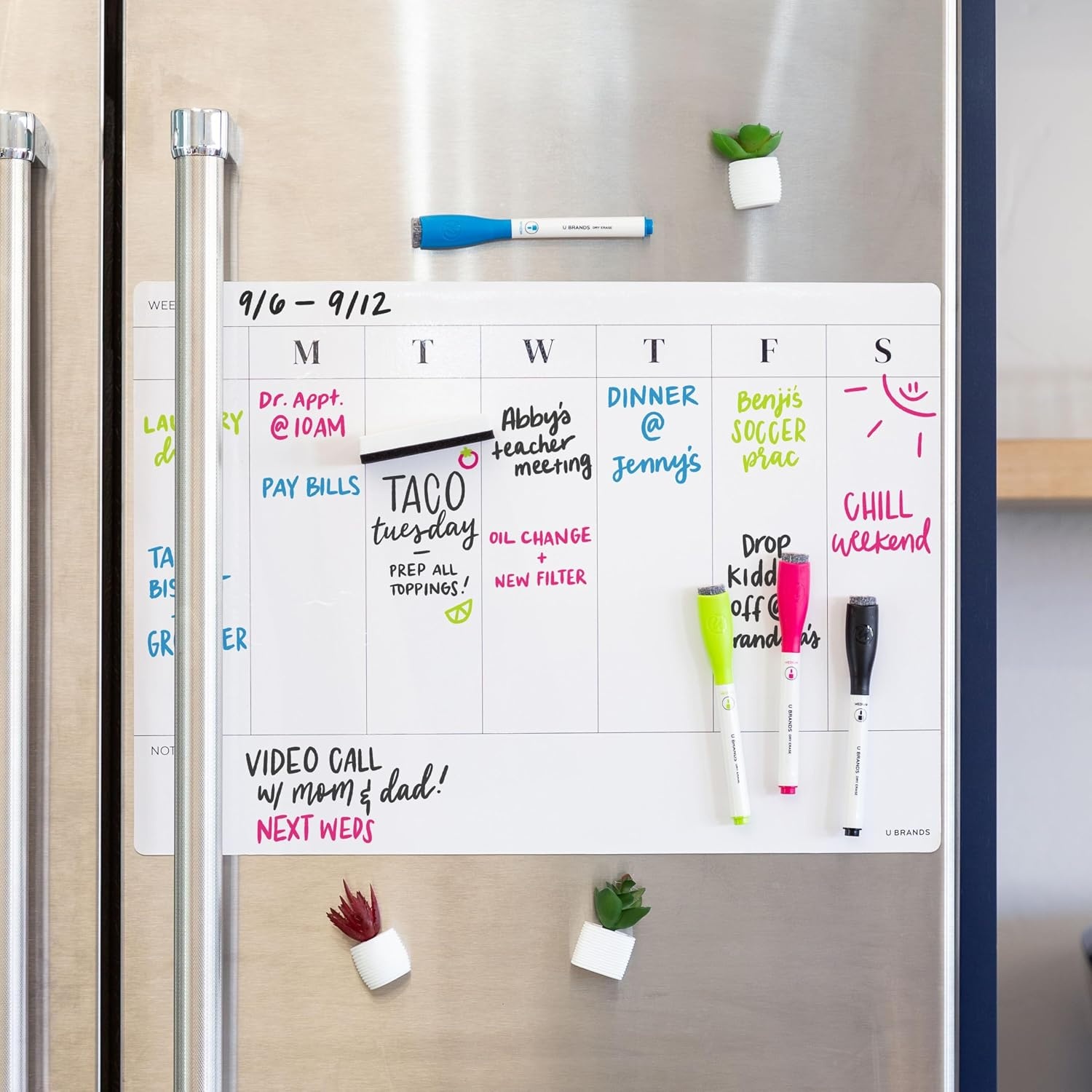 image:imageU Brands Magnetic Vinyl Weekly Dry Erase Calendar White Board Office Supplies with Eraser and Markers 12 x 17