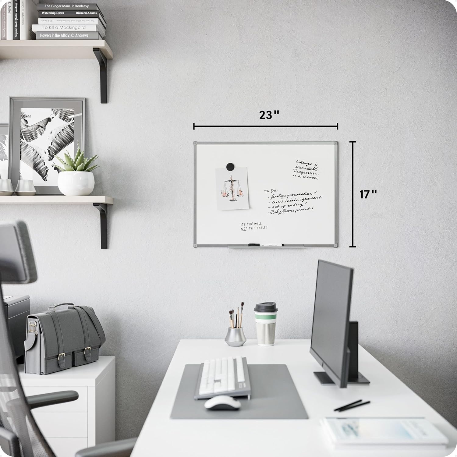 image:imageU Brands Magnetic Whiteboard 24 x 18 Slim Aluminum Frame Includes Dry Erase Marker Magnet and ClipOn Tray23W x 17H