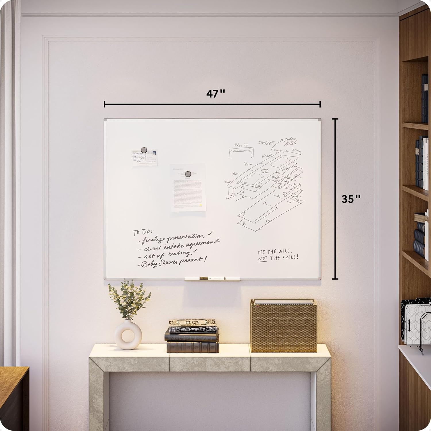 image:imageU Brands Magnetic Whiteboard 24 x 18 Slim Aluminum Frame Includes Dry Erase Marker Magnet and ClipOn Tray47W x 35H