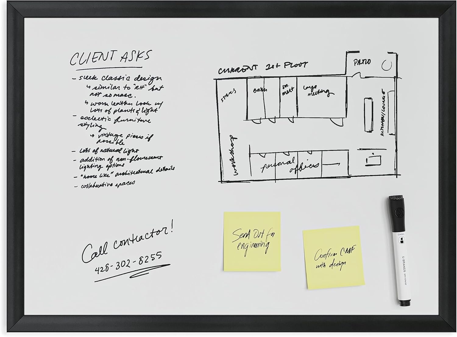 image:imageU Brands Magnetic Whiteboard 24 x 36 Black Wood Frame Dry Erase Board Wall Mounted White Board for Office Classroom Home Planning amp Organization23W x 17H