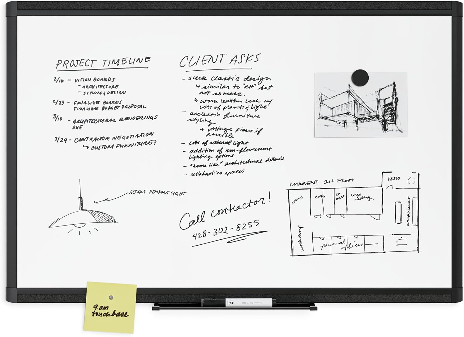 image:imageU Brands Magnetic Whiteboard 24 x 36 Black Wood Frame Dry Erase Board Wall Mounted White Board for Office Classroom Home Planning amp Organization36W x 24H