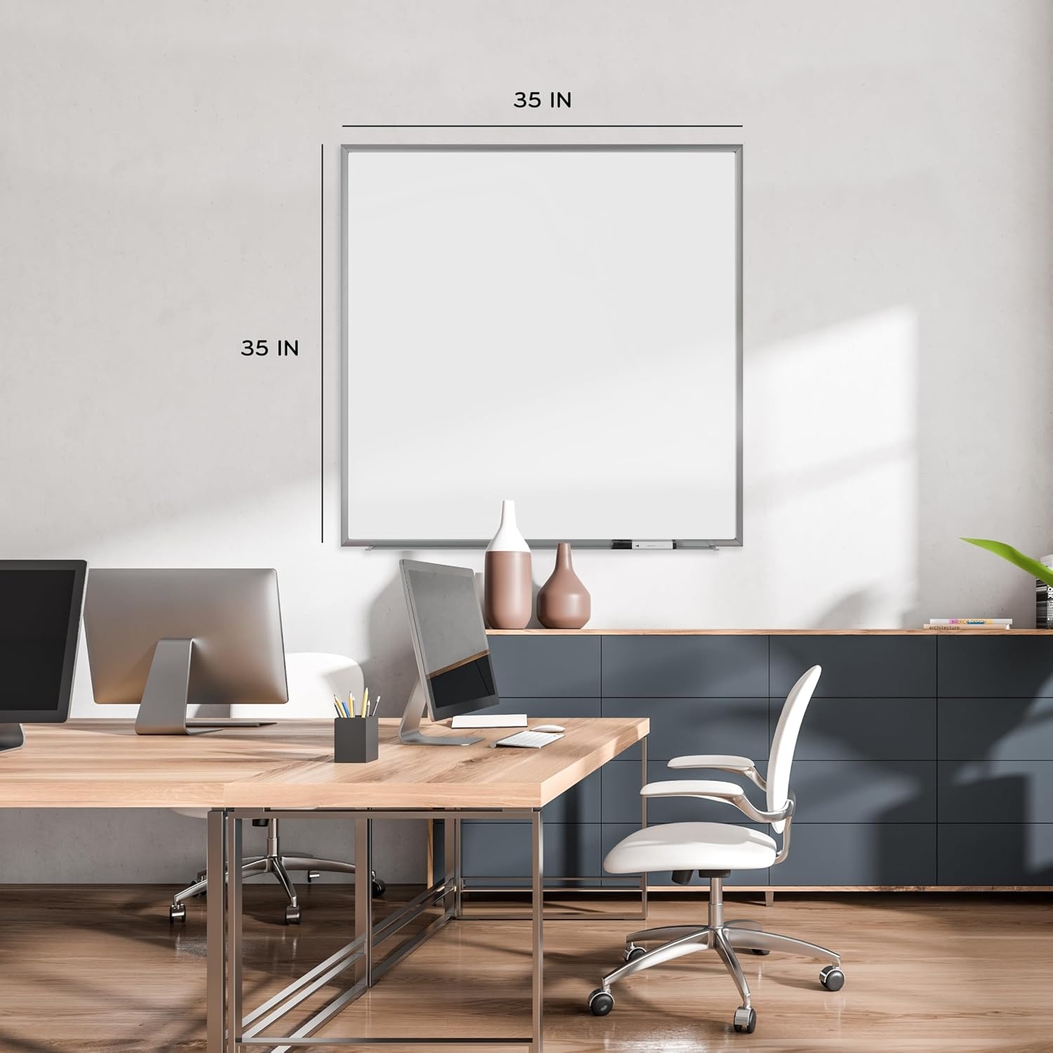 image:imageU Brands Magnetic Whiteboard with Silver Aluminum Frame 96 x 48 Inches Dry Erase Board White Board for Office Supplies and Classroom Use35W x 35H