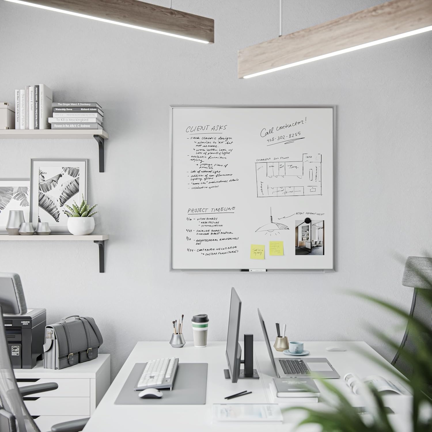 image:imageU Brands Magnetic Whiteboard with Silver Aluminum Frame 96 x 48 Inches Dry Erase Board White Board for Office Supplies and Classroom Use35W x 35H