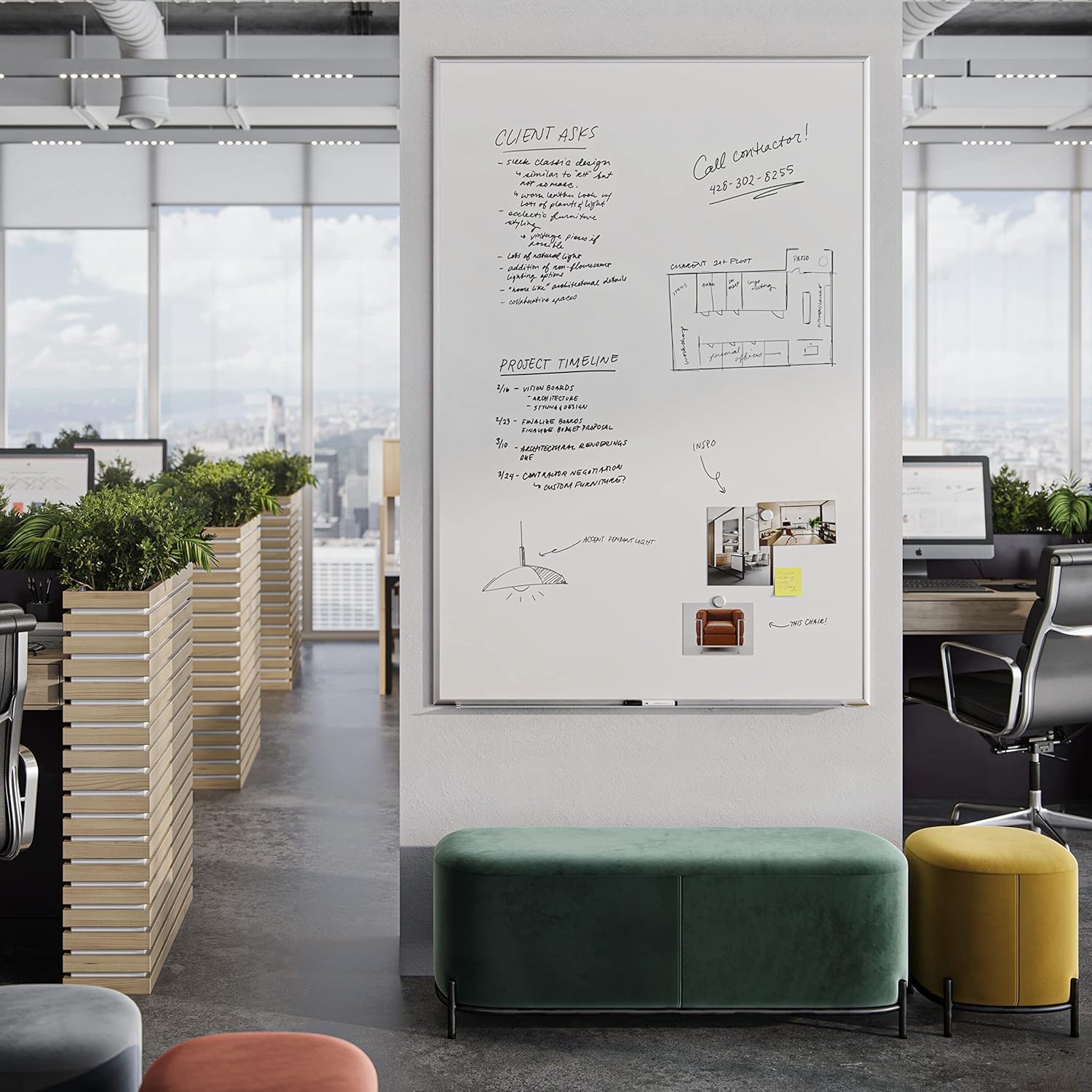 image:imageU Brands Magnetic Whiteboard with Silver Aluminum Frame 96 x 48 Inches Dry Erase Board White Board for Office Supplies and Classroom Use72W x 48H
