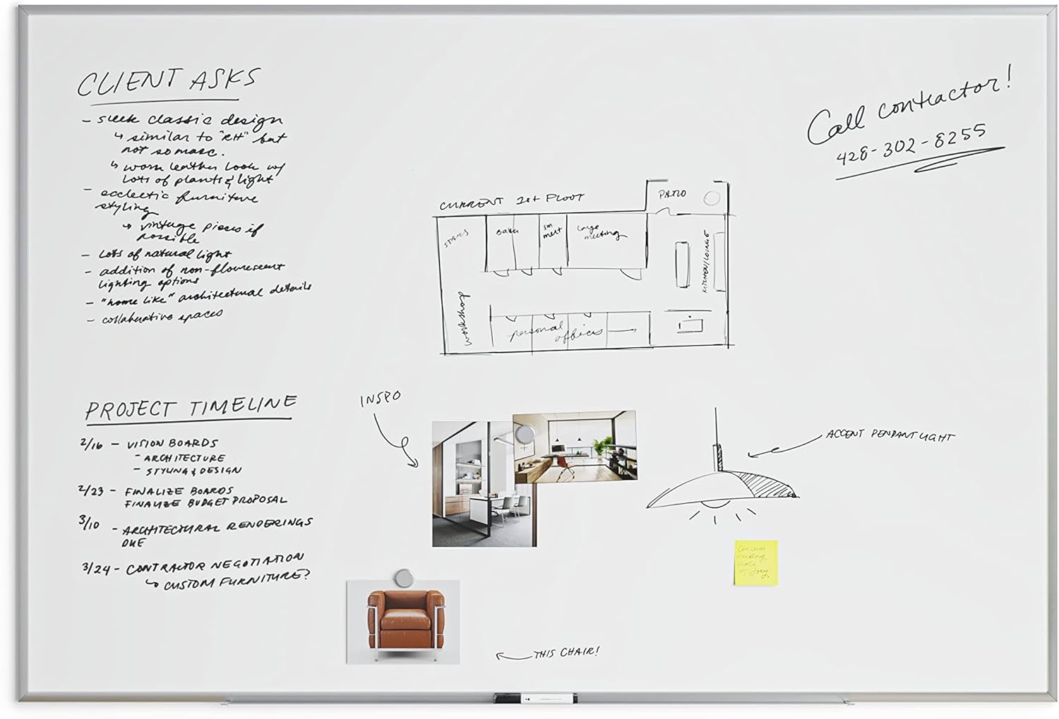 image:imageU Brands Magnetic Whiteboard with Silver Aluminum Frame 96 x 48 Inches Dry Erase Board White Board for Office Supplies and Classroom Use72W x 48H