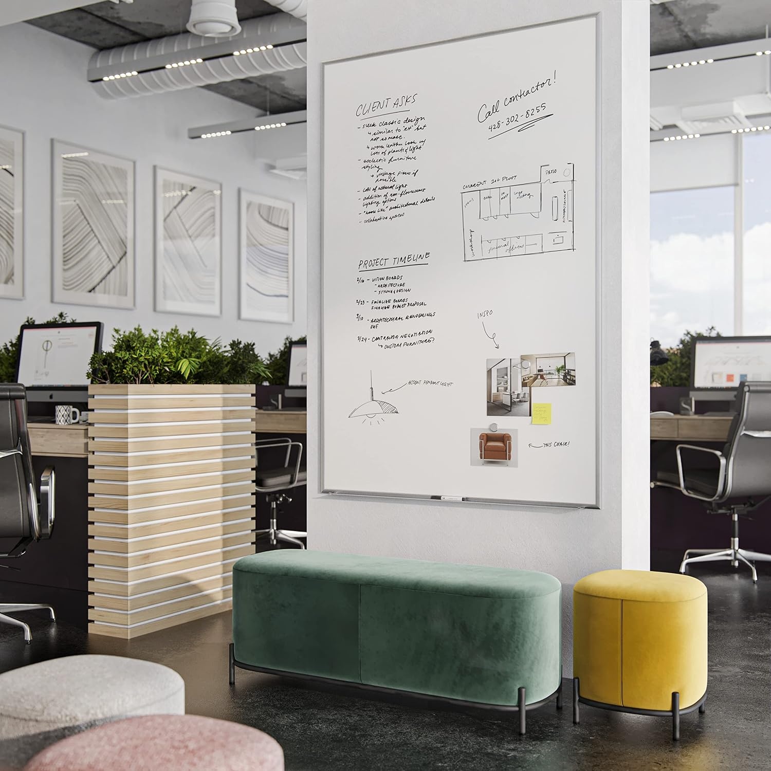 image:imageU Brands Magnetic Whiteboard with Silver Aluminum Frame 96 x 48 Inches Dry Erase Board White Board for Office Supplies and Classroom Use72W x 48H