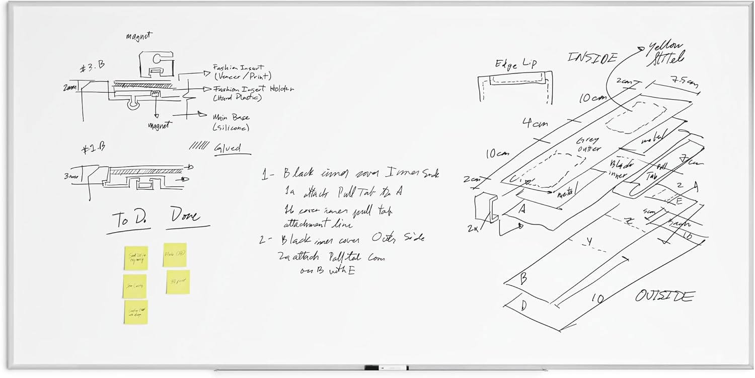 image:imageU Brands Magnetic Whiteboard with Silver Aluminum Frame 96 x 48 Inches Dry Erase Board White Board for Office Supplies and Classroom Use96W x 47H