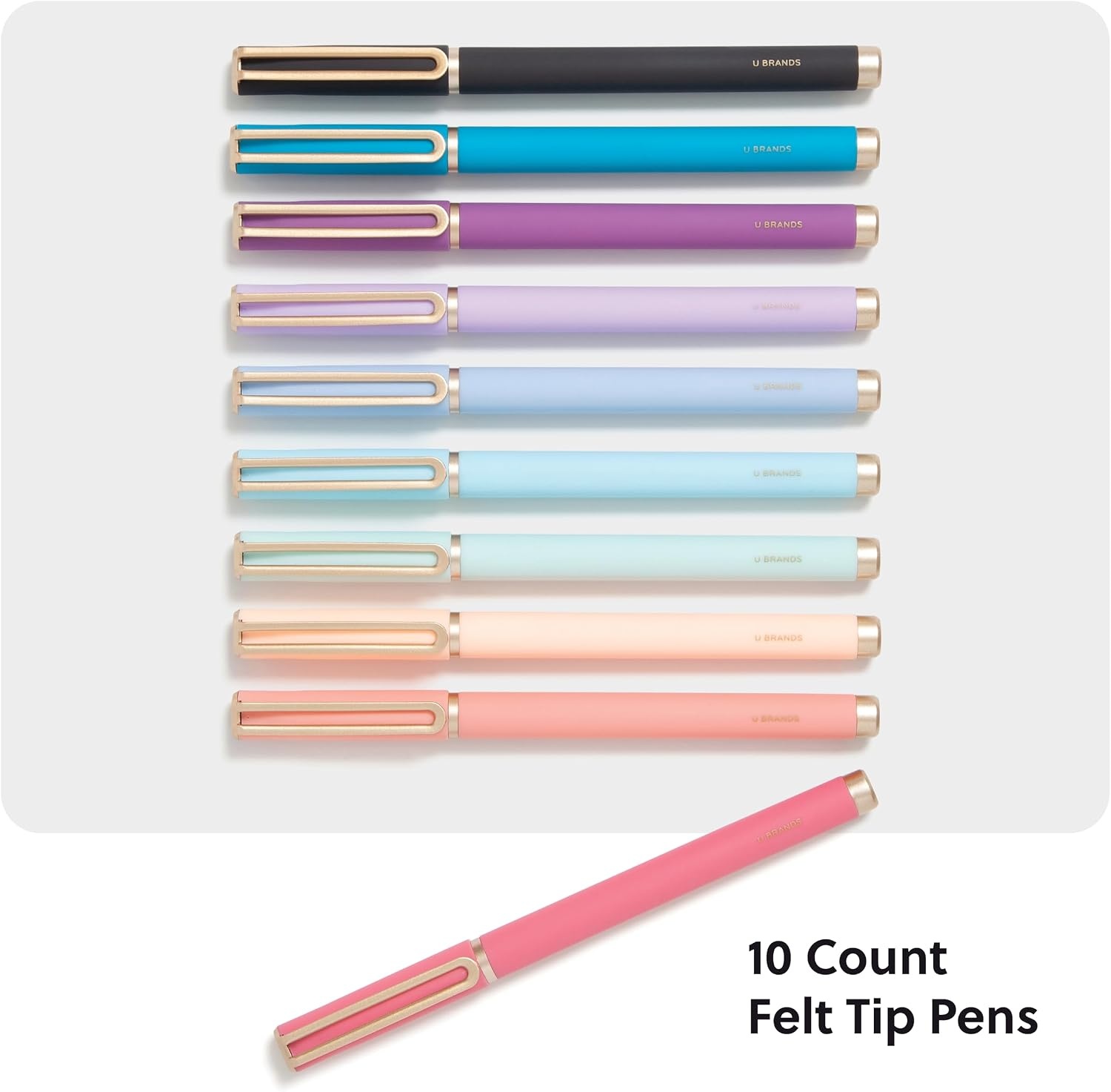 image:imageU Brands Midnight Catalina Felt Tip Pens Set of 12 Soft Touch With Black Metal Details Medium 07 mm Point Black InkBrights