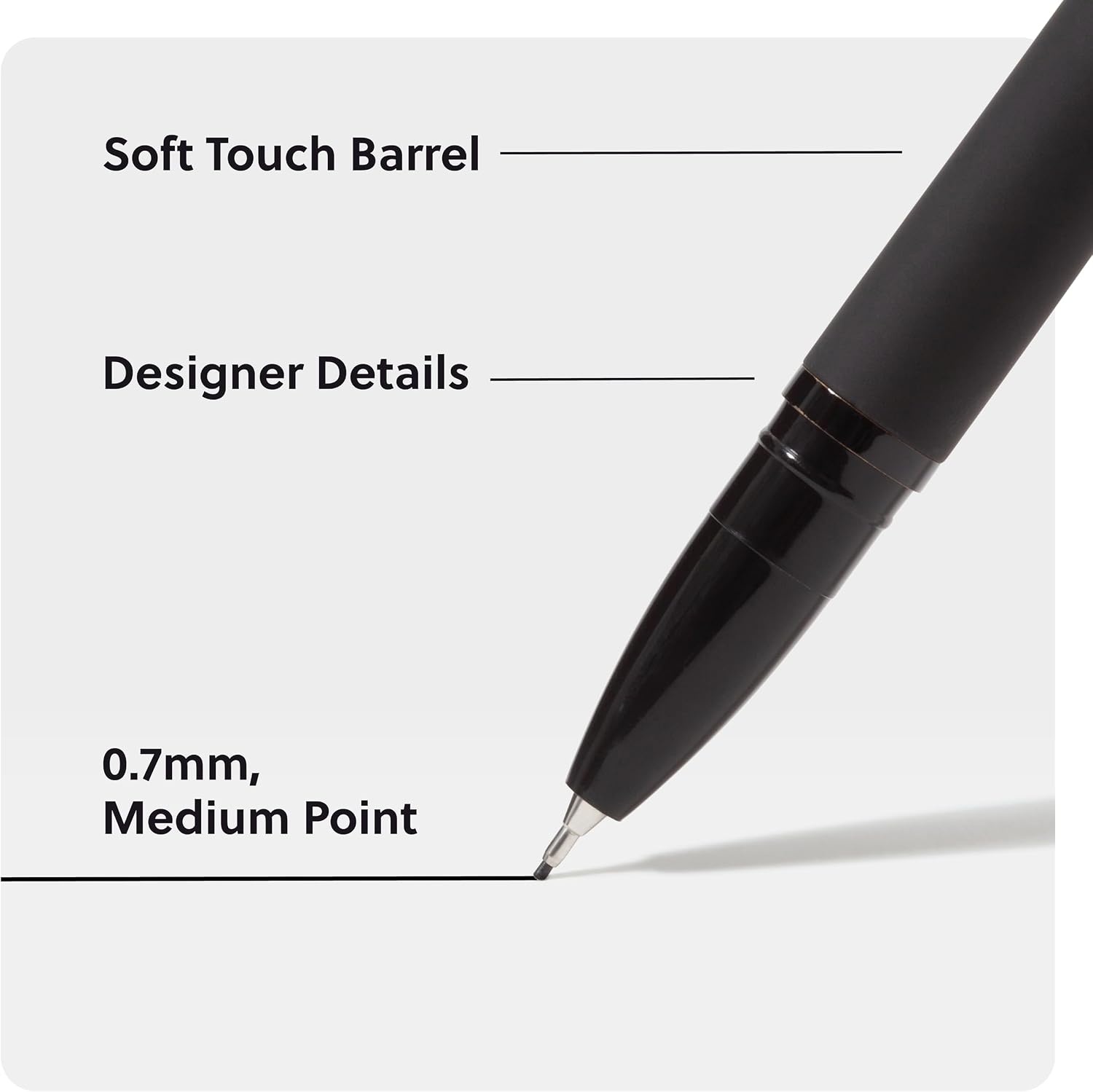 image:imageU Brands Midnight Catalina Felt Tip Pens Set of 12 Soft Touch With Black Metal Details Medium 07 mm Point Black InkMidnight Black
