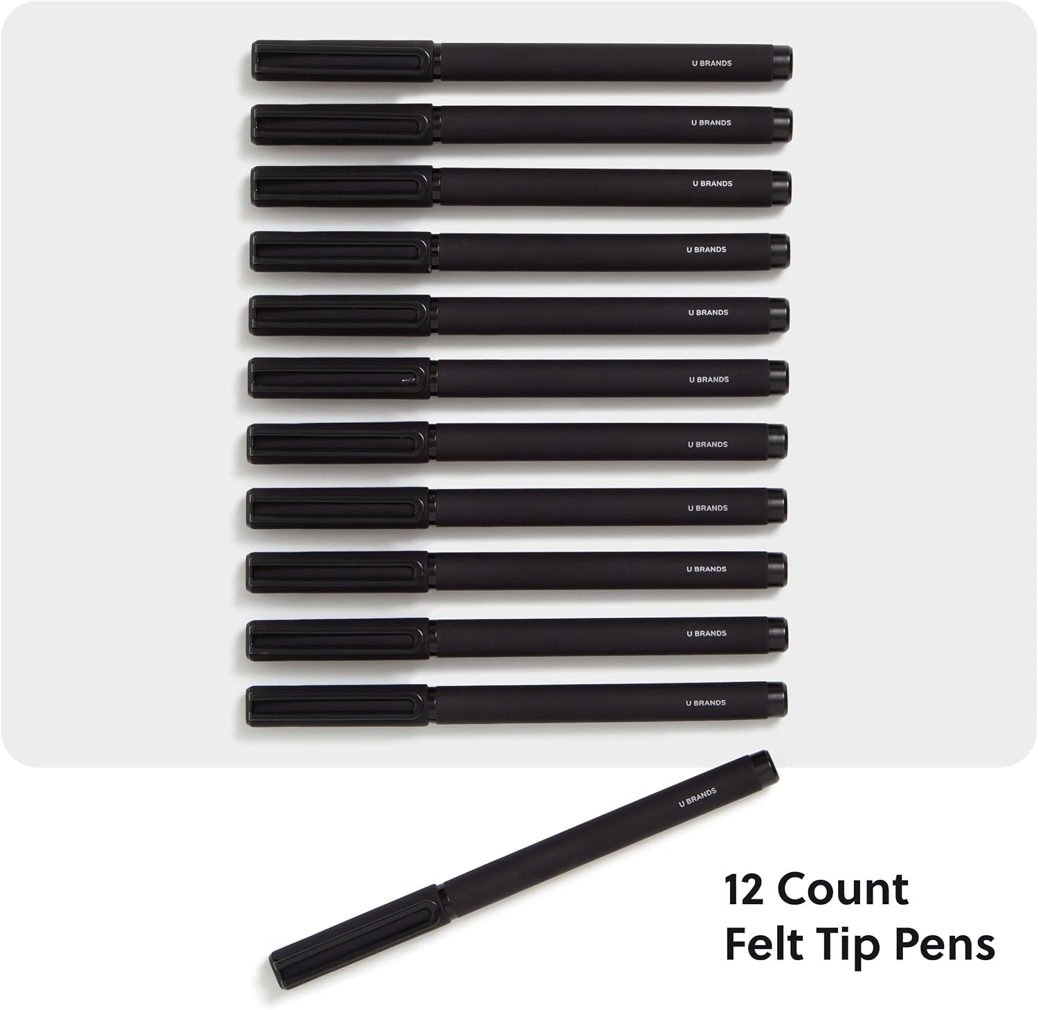 image:imageU Brands Midnight Catalina Felt Tip Pens Set of 12 Soft Touch With Black Metal Details Medium 07 mm Point Black InkMidnight Black