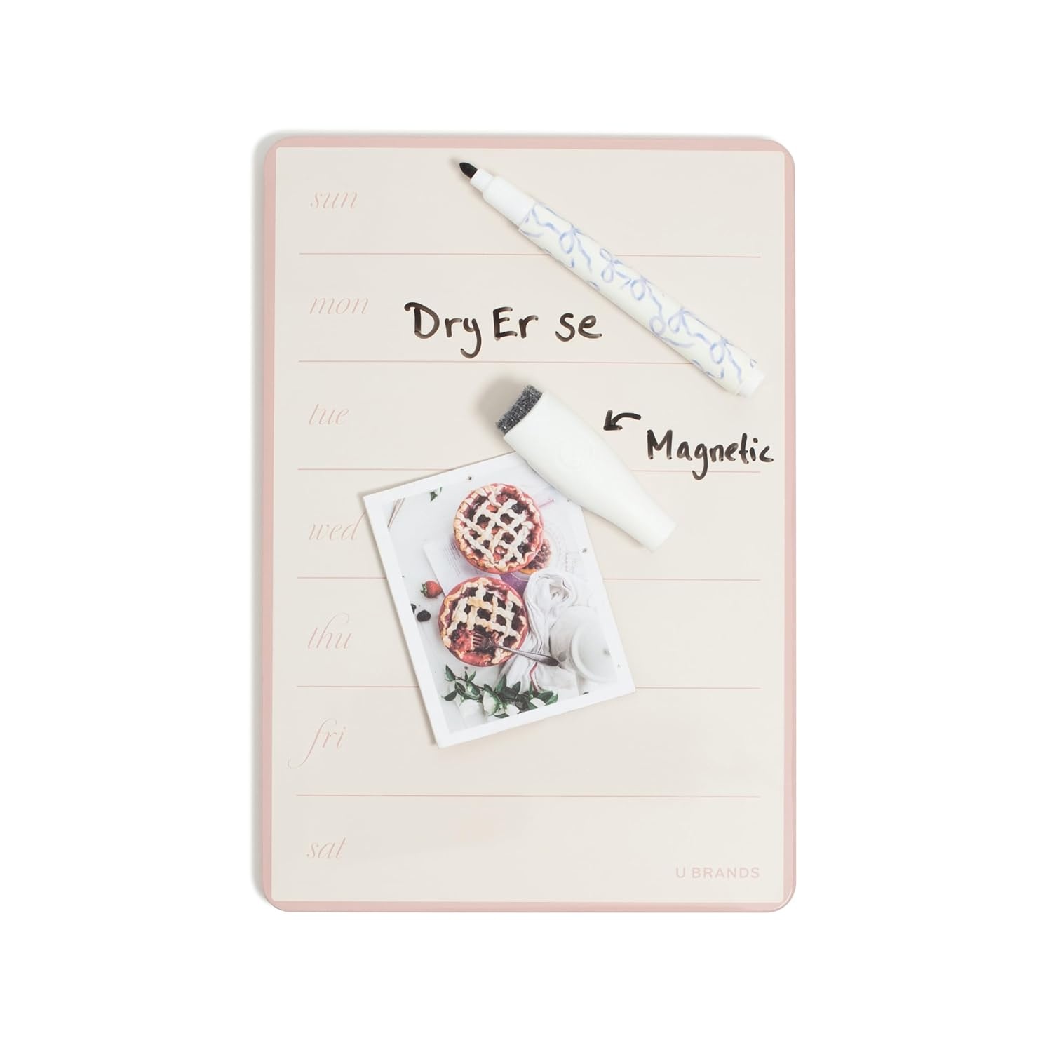 image:imageU Brands Mini Weekly Calendar Whiteboard for Locker Pink Magnetic Dry Erase Calendar White Board 55 x 8 Small Fridge White Board Mini Whiteboard for Locker Includes Dry Erase Marker
