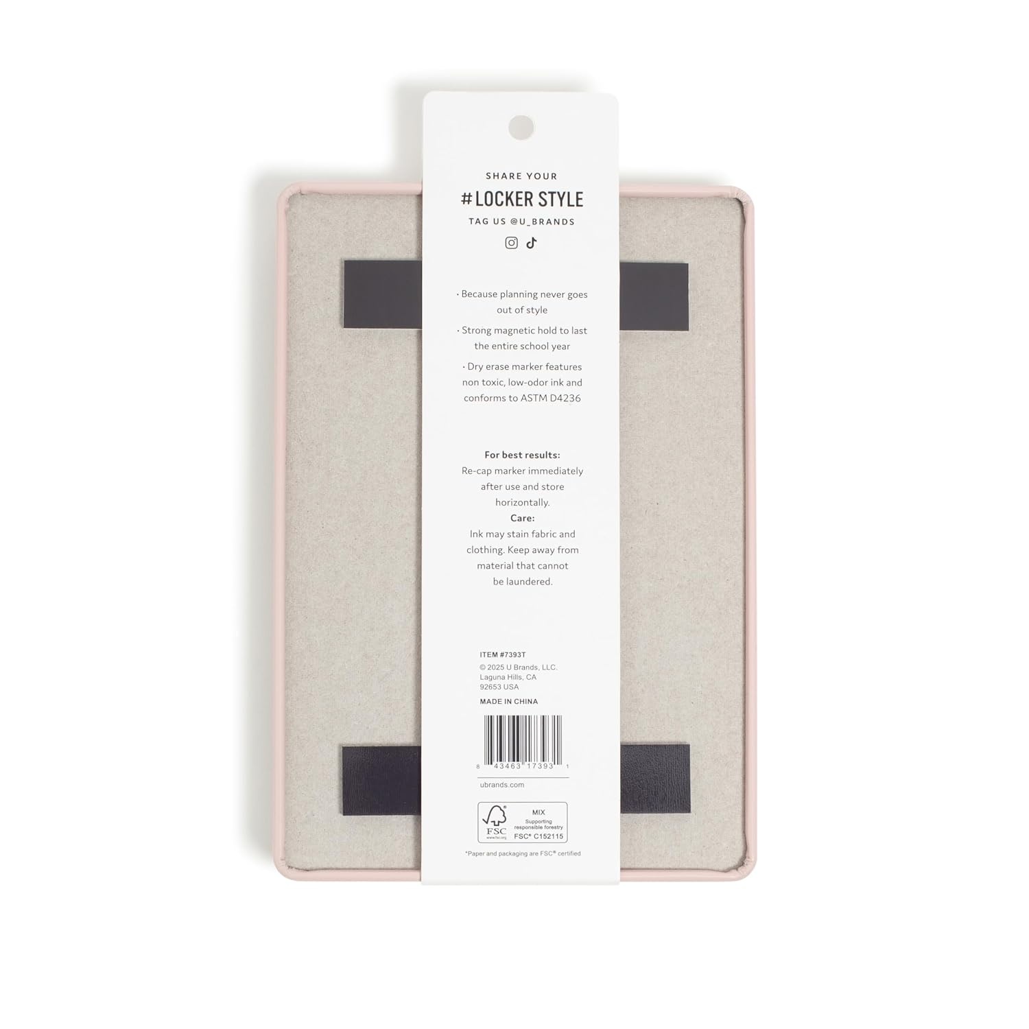 image:imageU Brands Mini Weekly Calendar Whiteboard for Locker Pink Magnetic Dry Erase Calendar White Board 55 x 8 Small Fridge White Board Mini Whiteboard for Locker Includes Dry Erase Marker