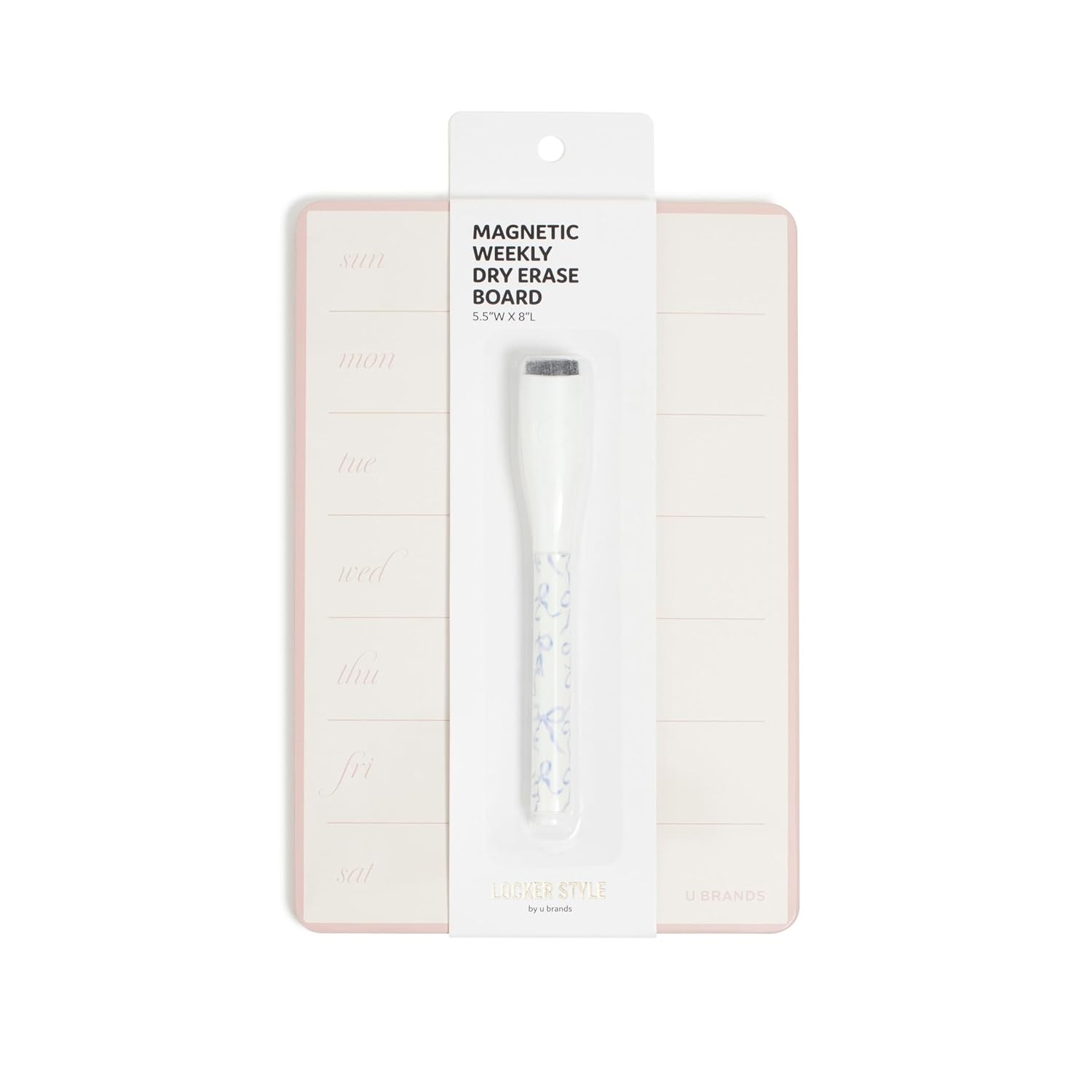 image:imageU Brands Mini Weekly Calendar Whiteboard for Locker Pink Magnetic Dry Erase Calendar White Board 55 x 8 Small Fridge White Board Mini Whiteboard for Locker Includes Dry Erase Marker